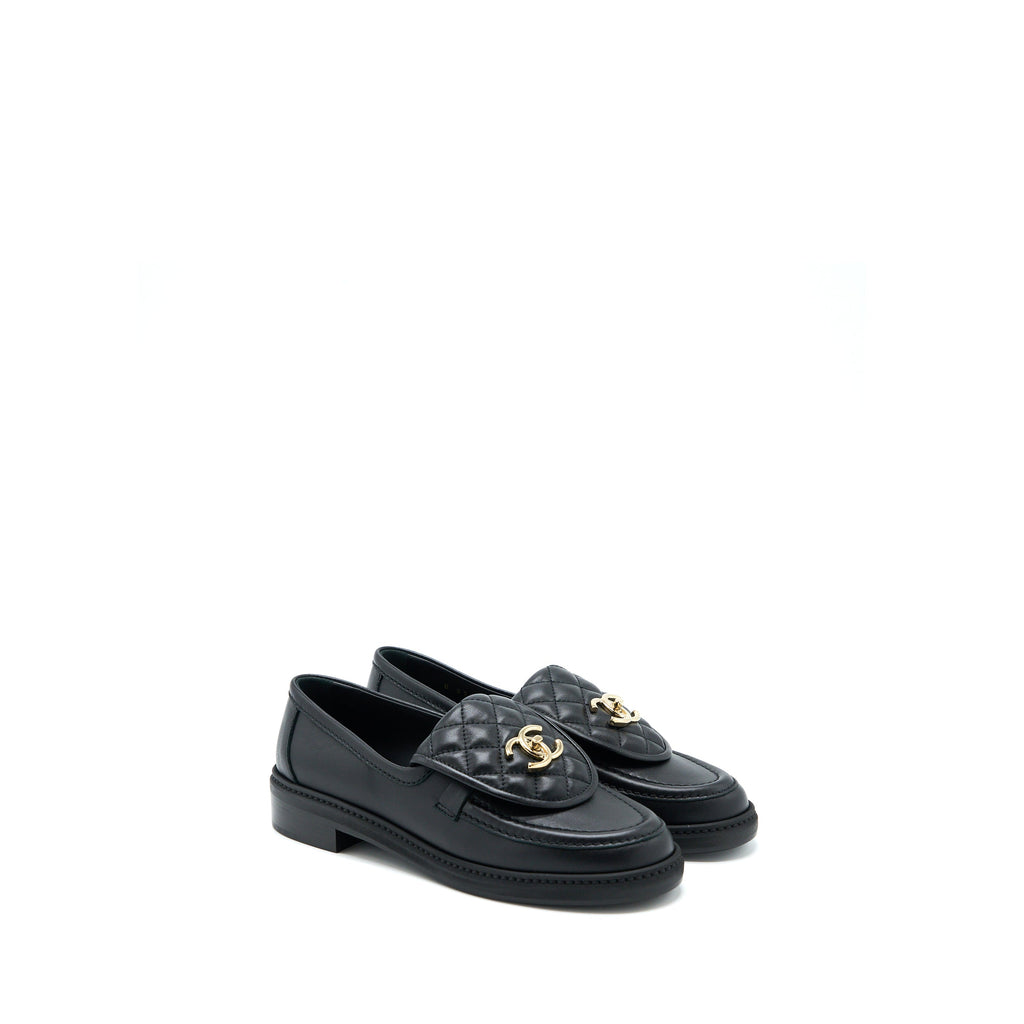 CHANEL TURNLOCK LOAFERS QUILTED LEATHER BLACK LGHW