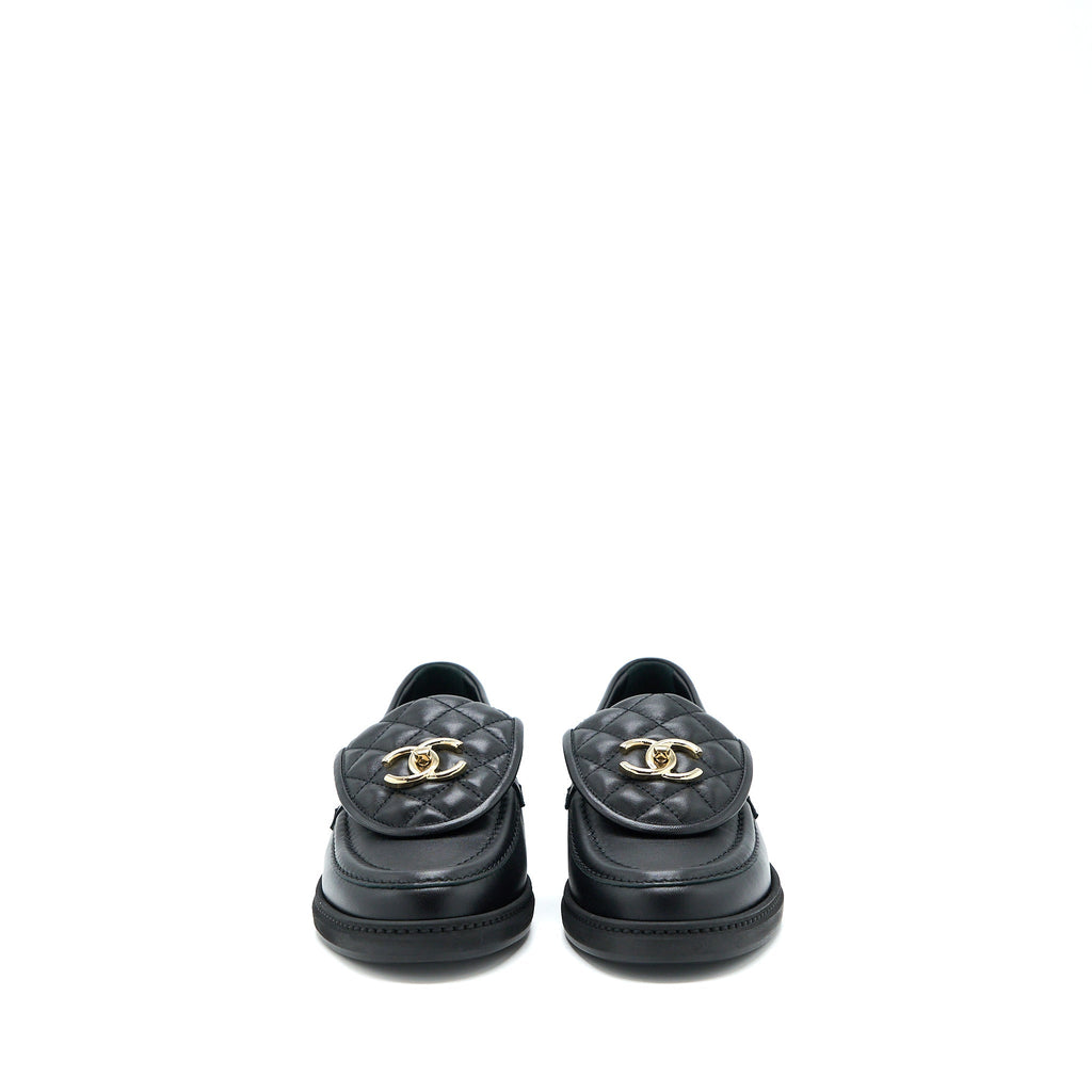 CHANEL TURNLOCK LOAFERS QUILTED LEATHER BLACK LGHW