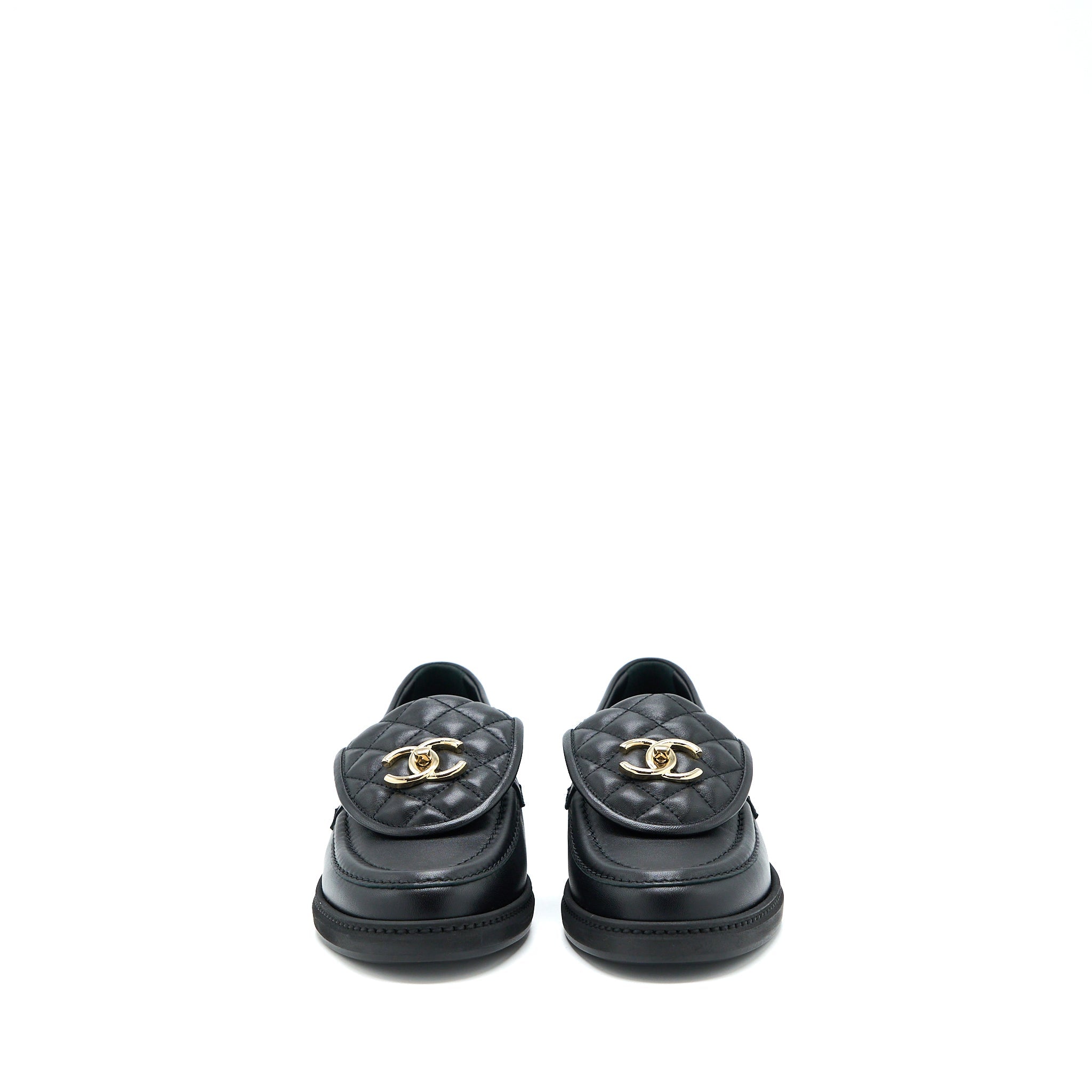 CHANEL TURNLOCK LOAFERS QUILTED LEATHER BLACK LGHW