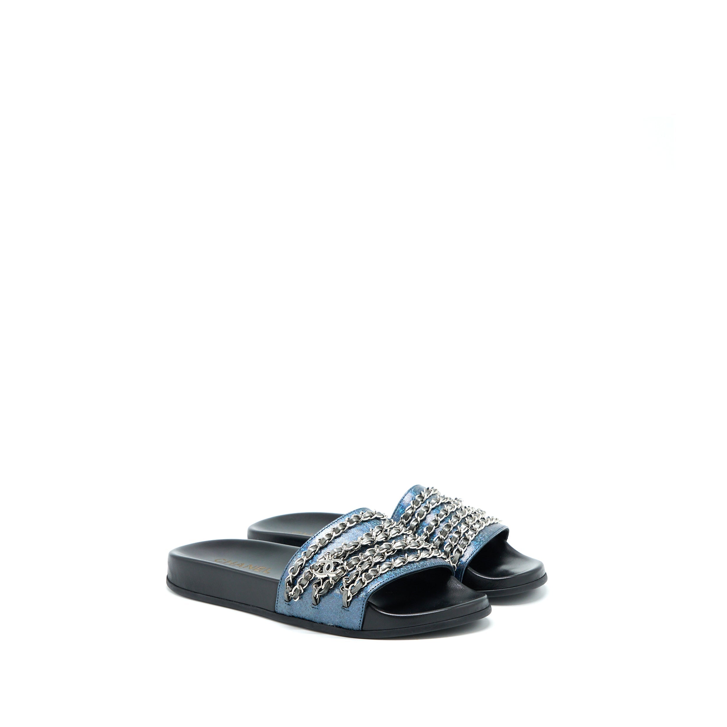 CHANEL CC LOGO DROPPED/LEATHER CHAIN SANDALS MULTICOLOUR