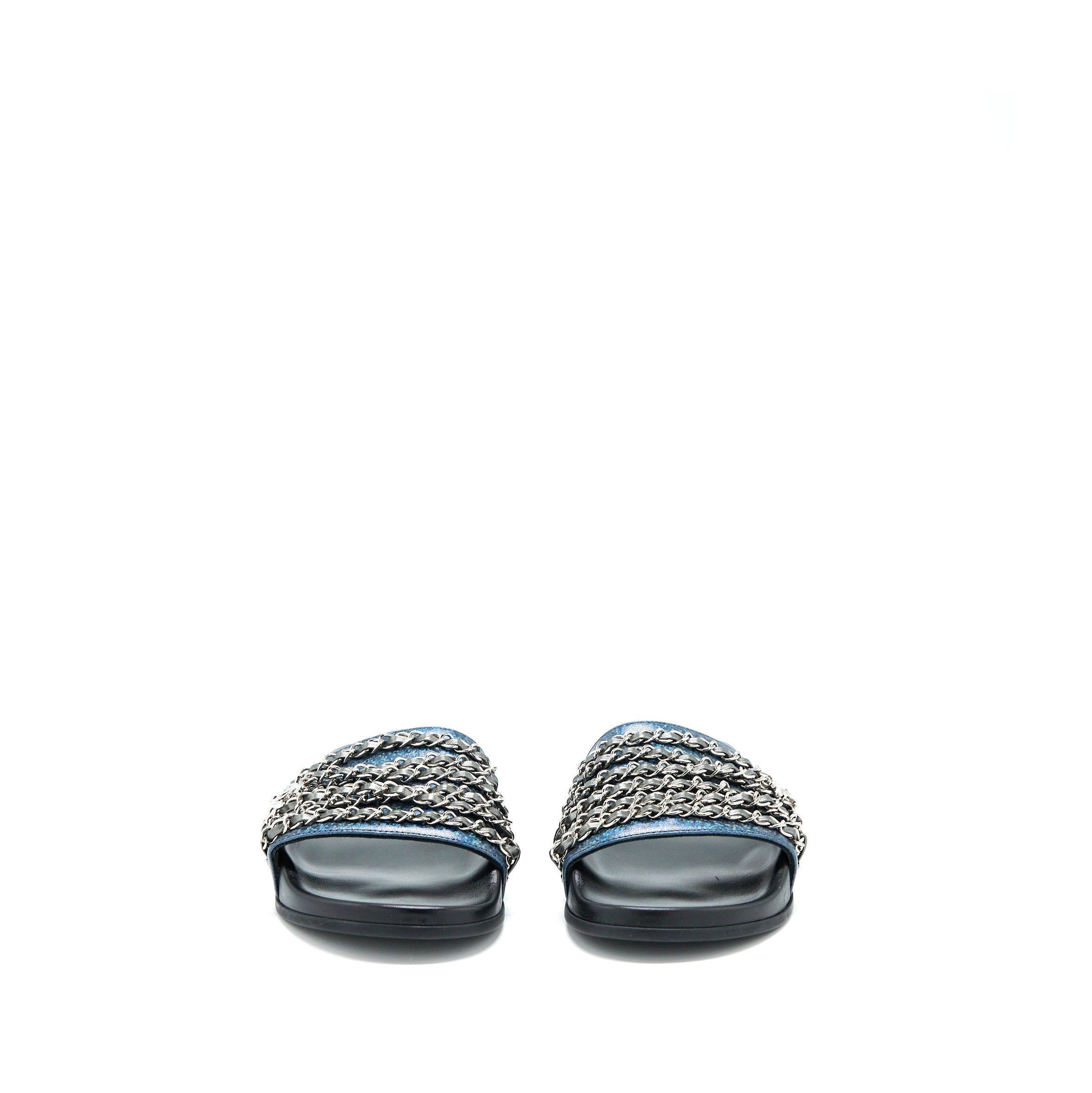 CHANEL CC LOGO DROPPED/LEATHER CHAIN SANDALS MULTICOLOUR
