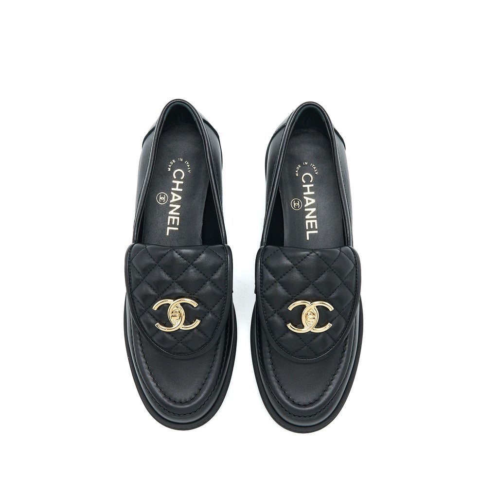 CHANEL TURNLOCK LOAFERS QUILTED LEATHER BLACK LGHW