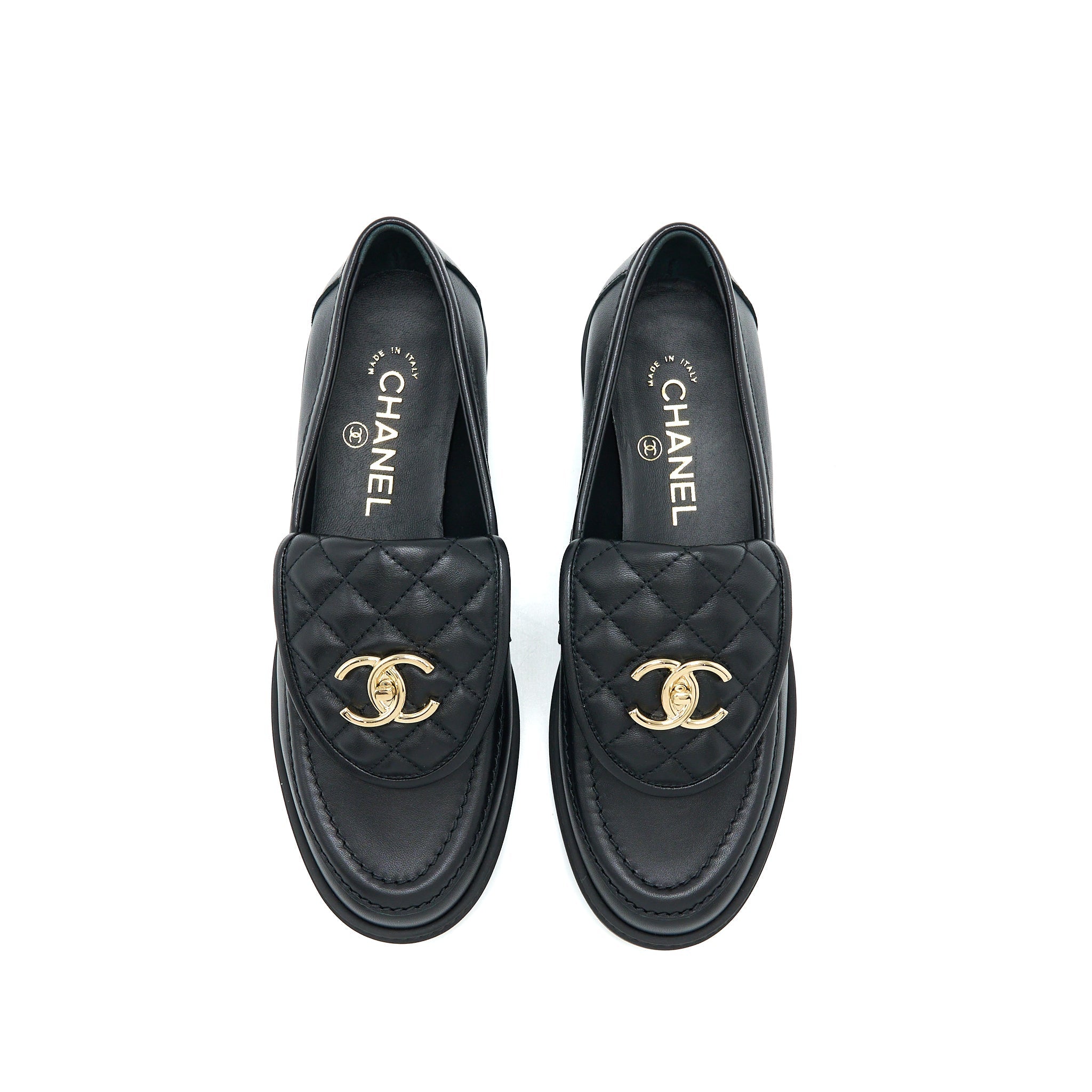 CHANEL TURNLOCK LOAFERS QUILTED LEATHER BLACK LGHW