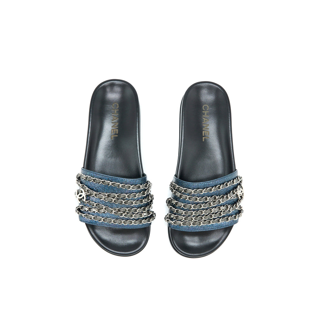 CHANEL CC LOGO DROPPED/LEATHER CHAIN SANDALS MULTICOLOUR