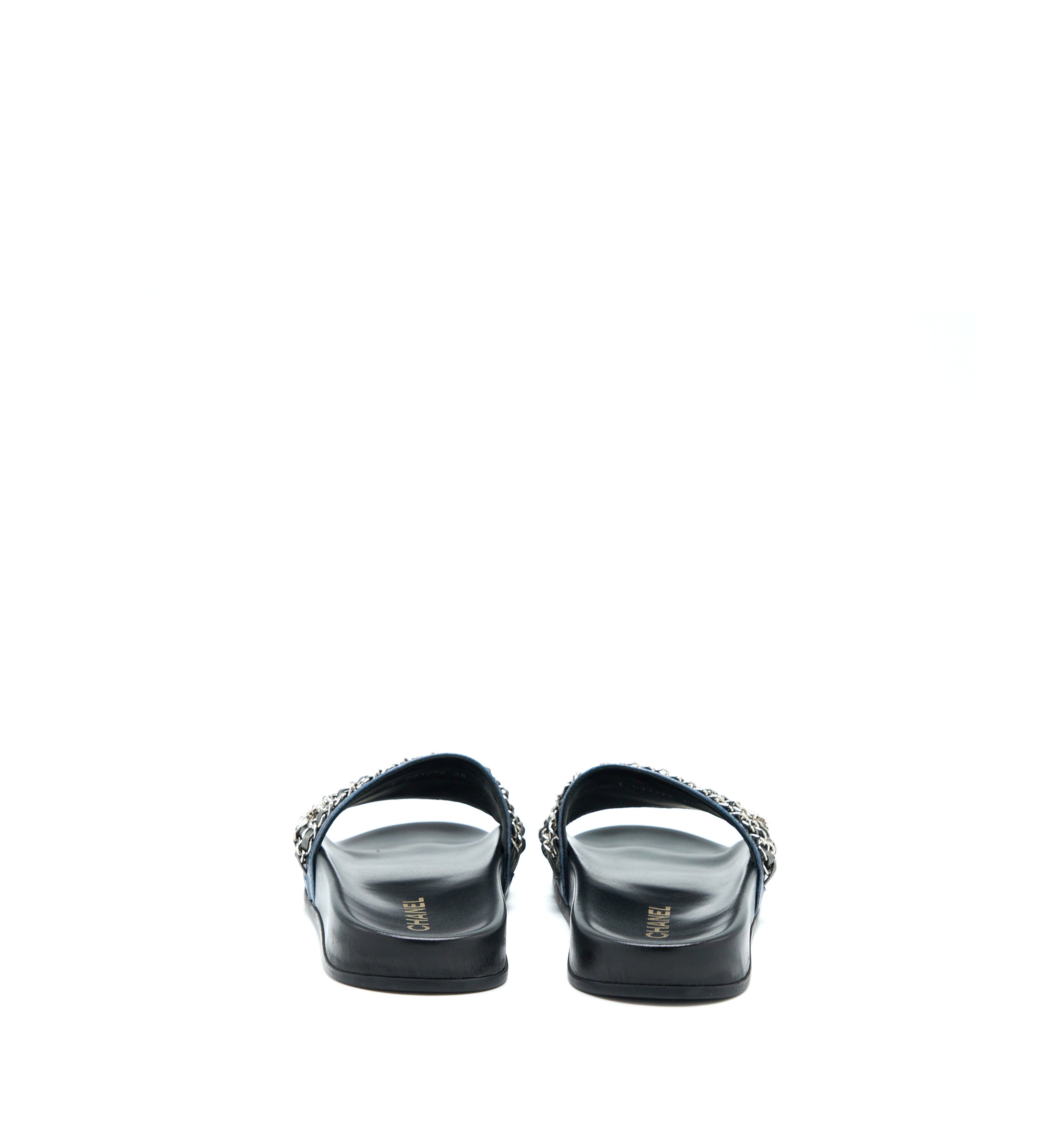 CHANEL CC LOGO DROPPED/LEATHER CHAIN SANDALS MULTICOLOUR