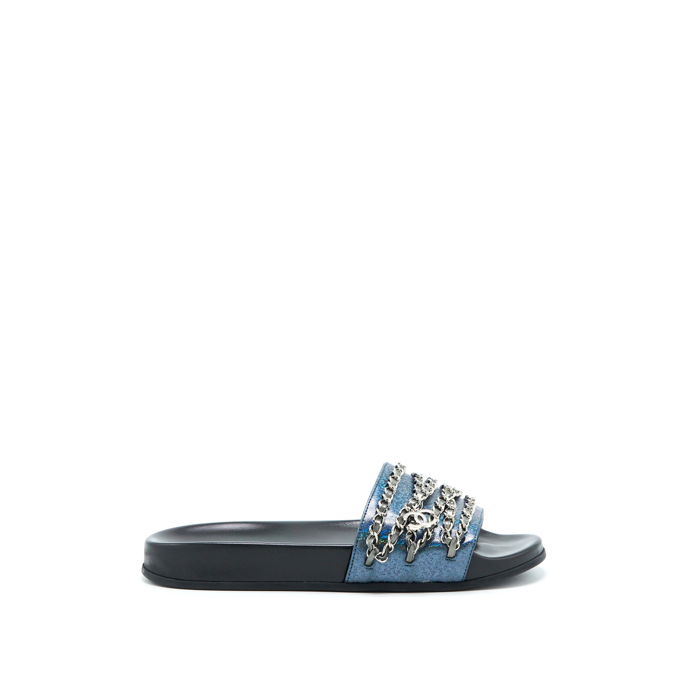 CHANEL CC LOGO DROPPED/LEATHER CHAIN SANDALS MULTICOLOUR