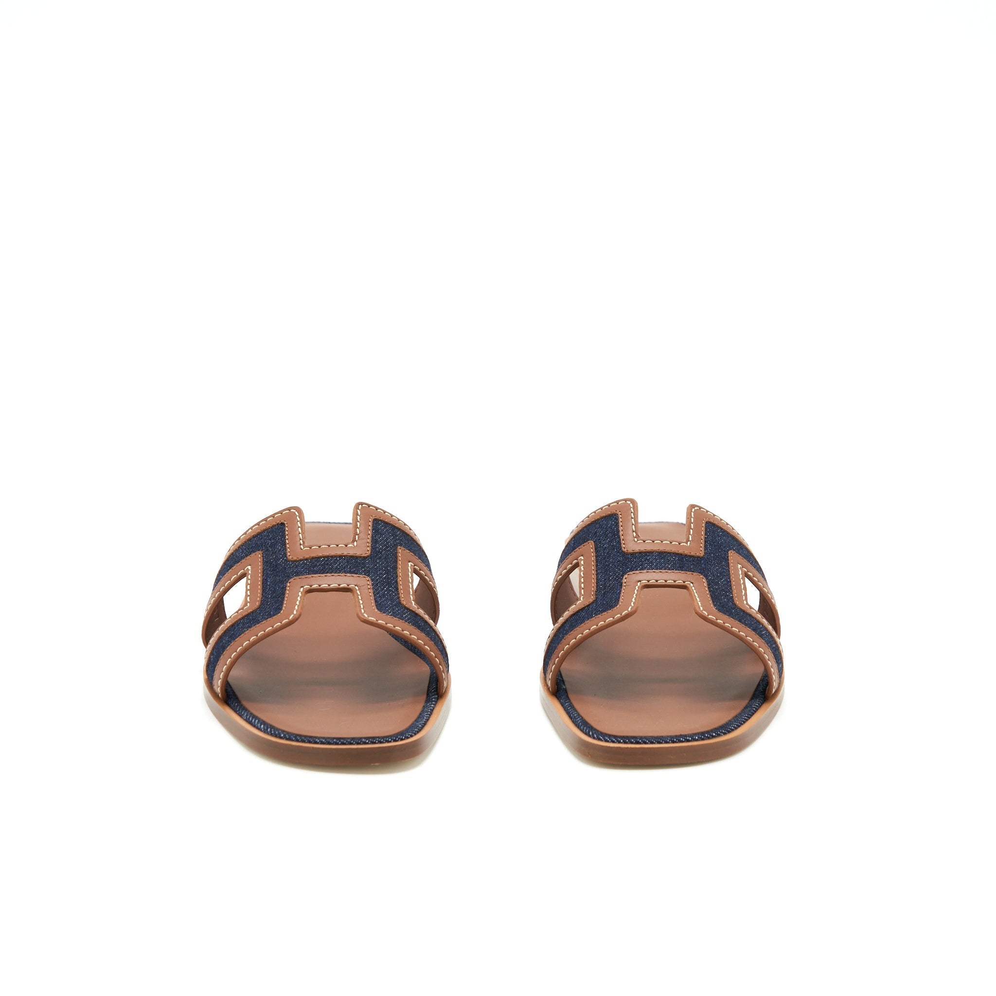 HERMES ORAN SANDALS DENIM CANVAS / CALFSKIN BLUE BRUT