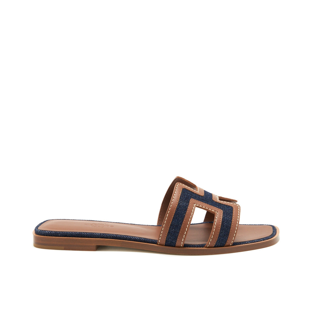 HERMES ORAN SANDALS DENIM CANVAS / CALFSKIN BLUE BRUT