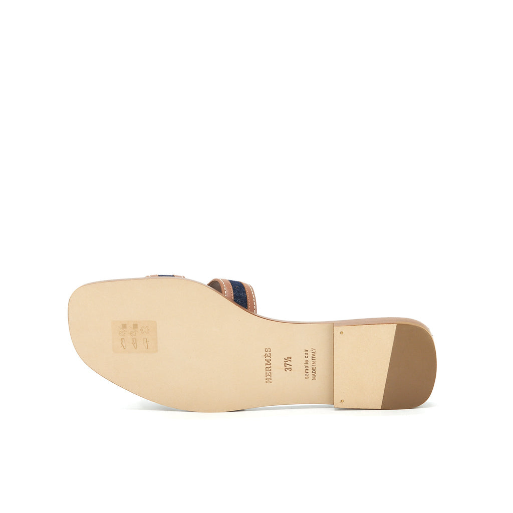HERMES ORAN SANDALS DENIM CANVAS / CALFSKIN BLUE BRUT
