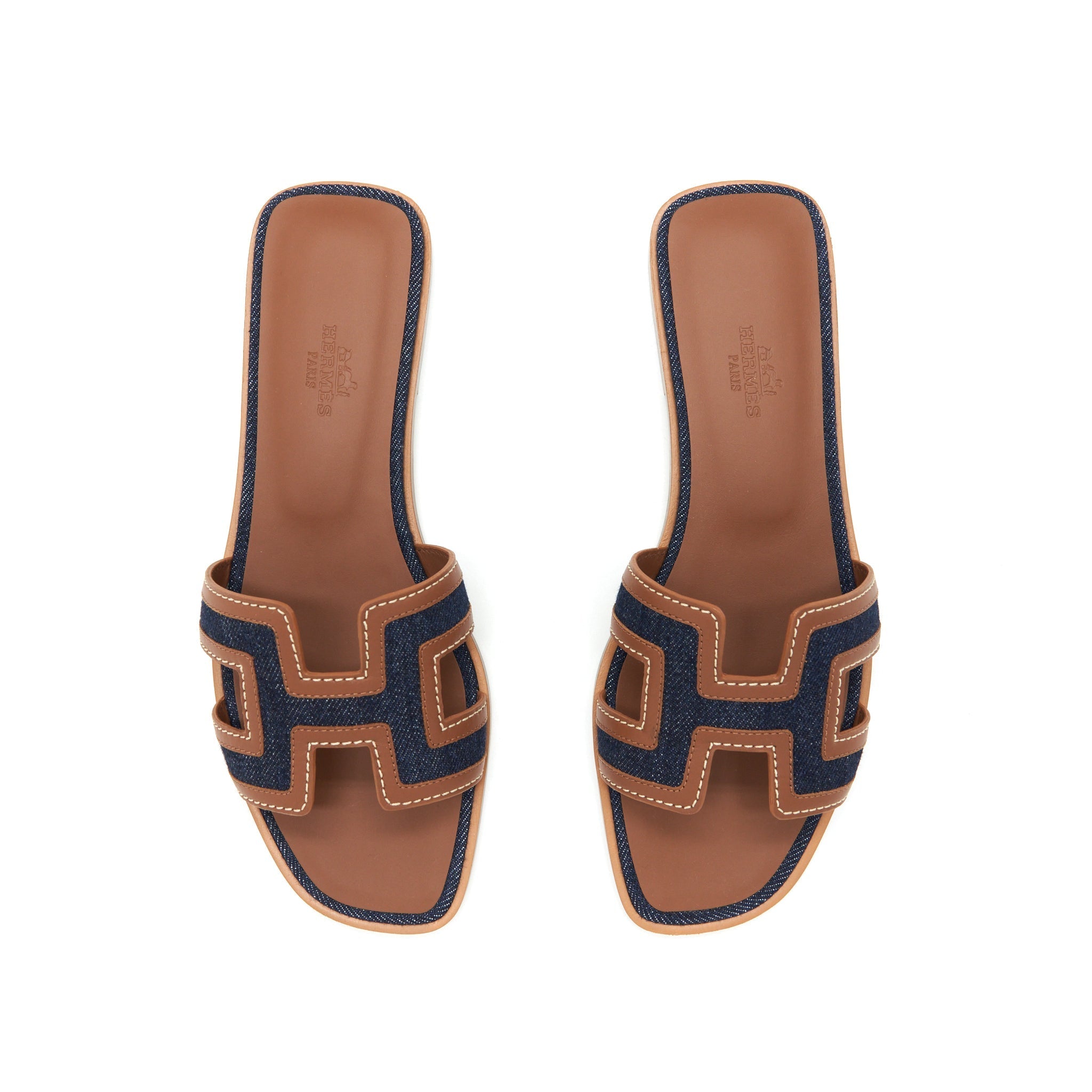 HERMES ORAN SANDALS DENIM CANVAS / CALFSKIN BLUE BRUT