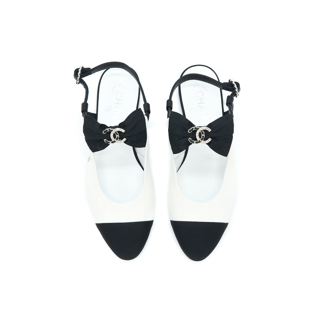 CHANEL SLINGBACK WITH RIBBON WHITE/BLACK