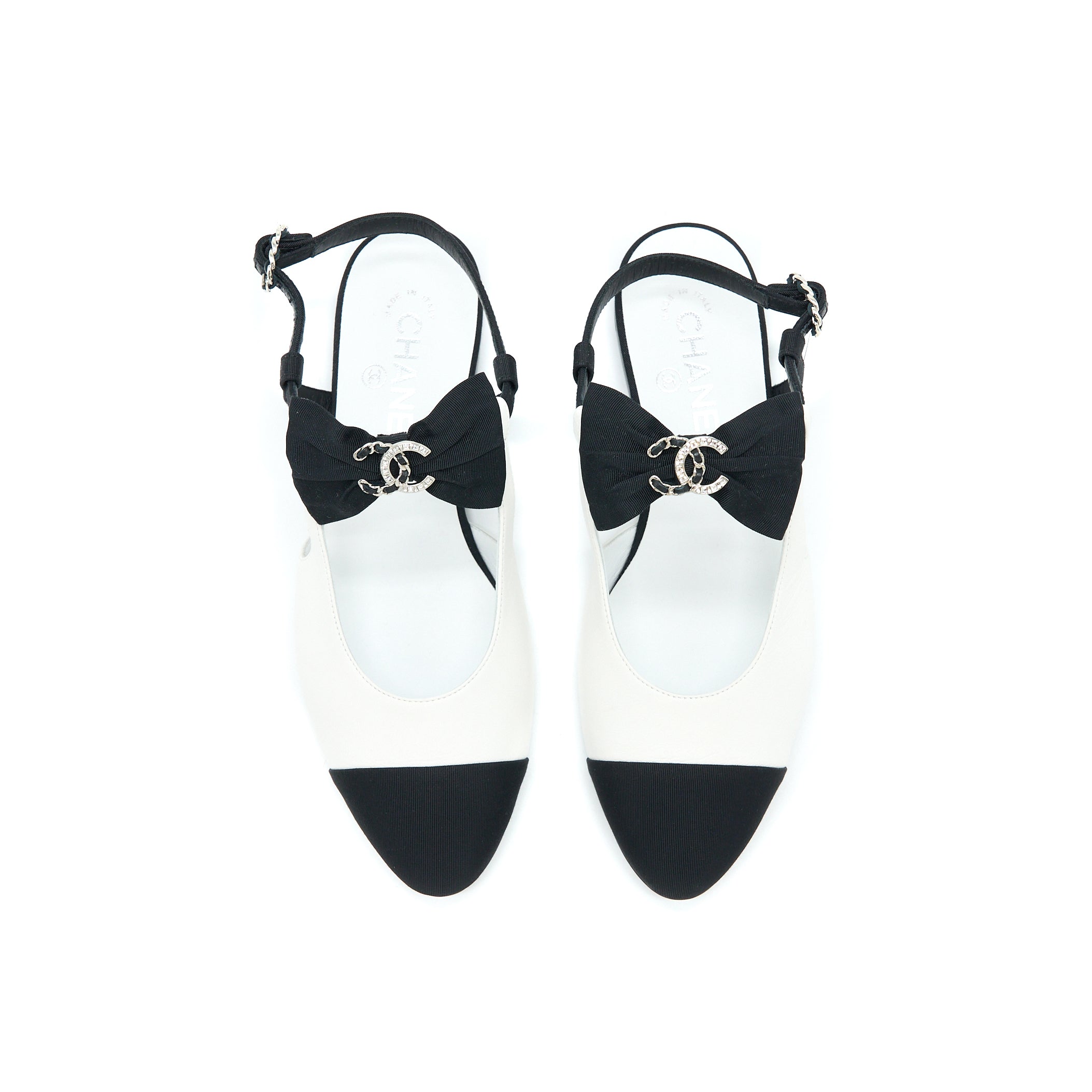 CHANEL SLINGBACK WITH RIBBON WHITE/BLACK