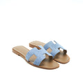HERMES ORAN SANDALS DENIM CANVAS BLUE CLAIR