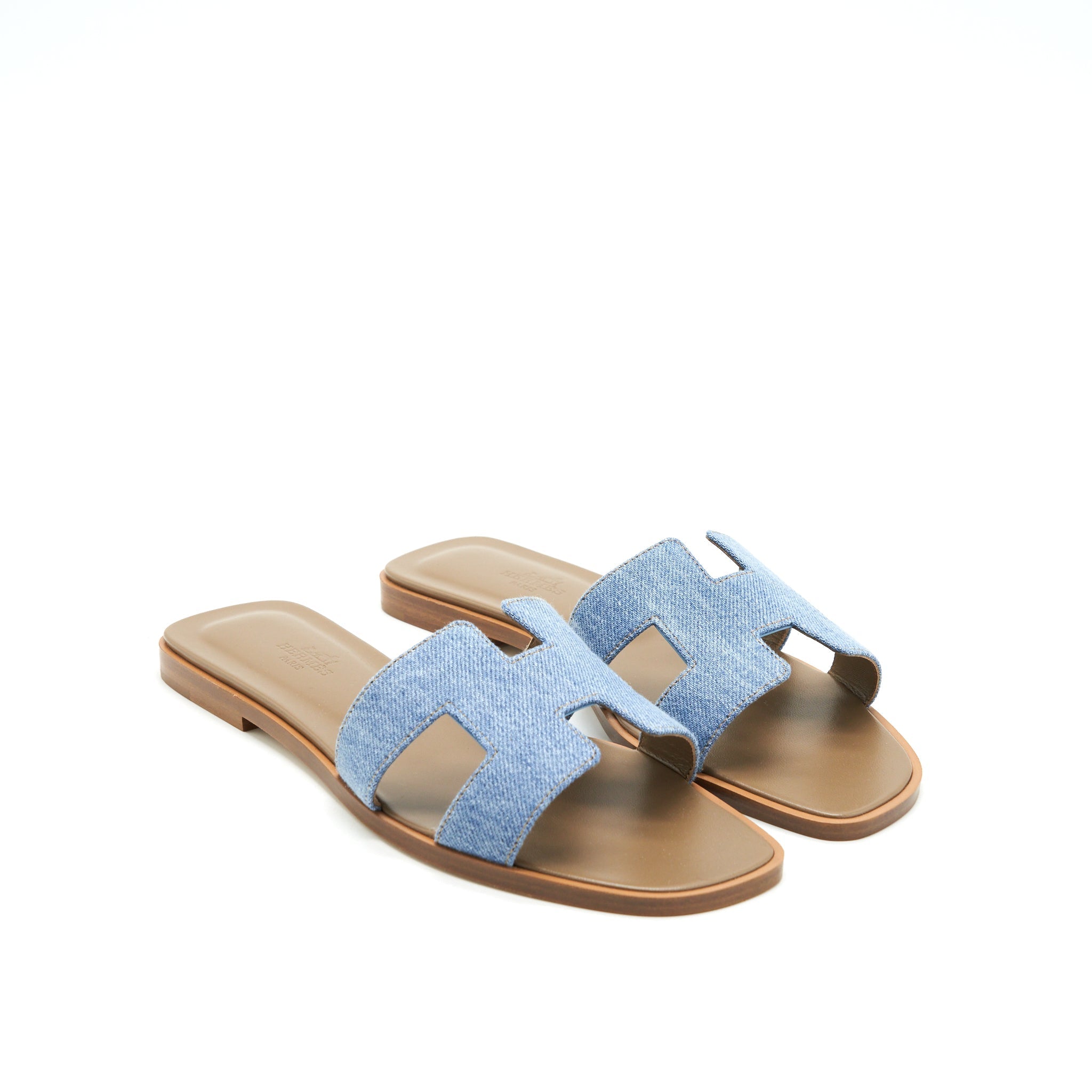 HERMES ORAN SANDALS DENIM CANVAS BLUE CLAIR