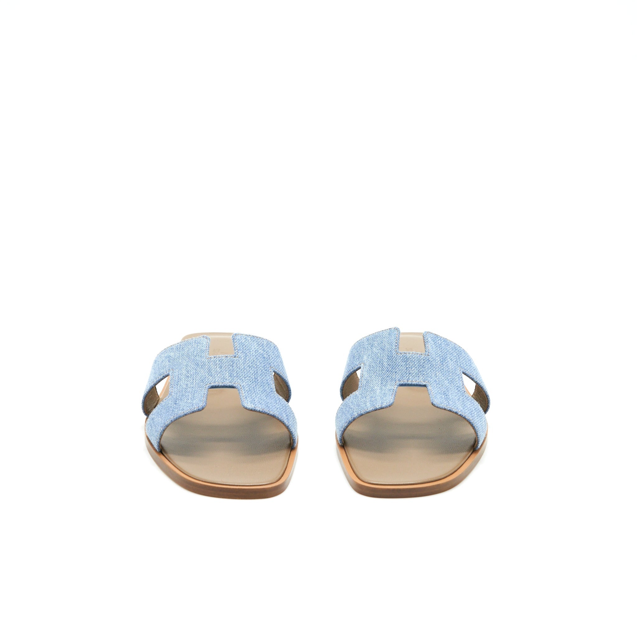 HERMES ORAN SANDALS DENIM CANVAS BLUE CLAIR