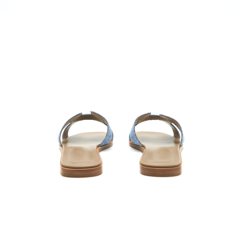 HERMES ORAN SANDALS DENIM CANVAS BLUE CLAIR