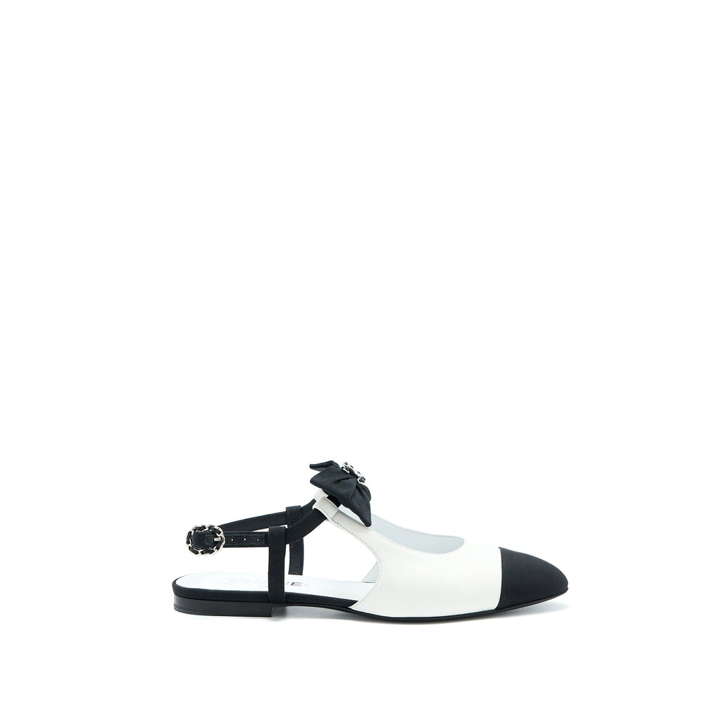 CHANEL SLINGBACK WITH RIBBON WHITE/BLACK