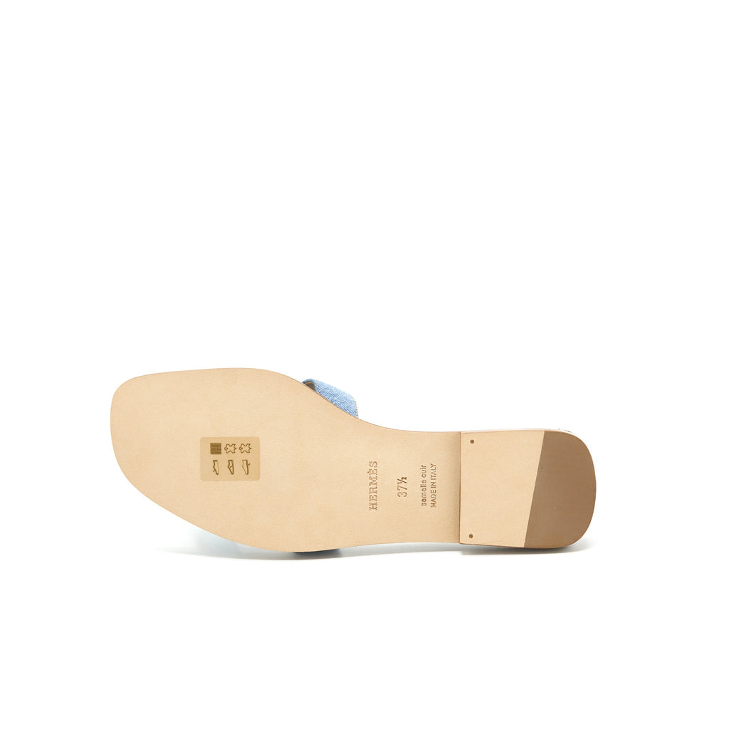 HERMES ORAN SANDALS DENIM CANVAS BLUE CLAIR