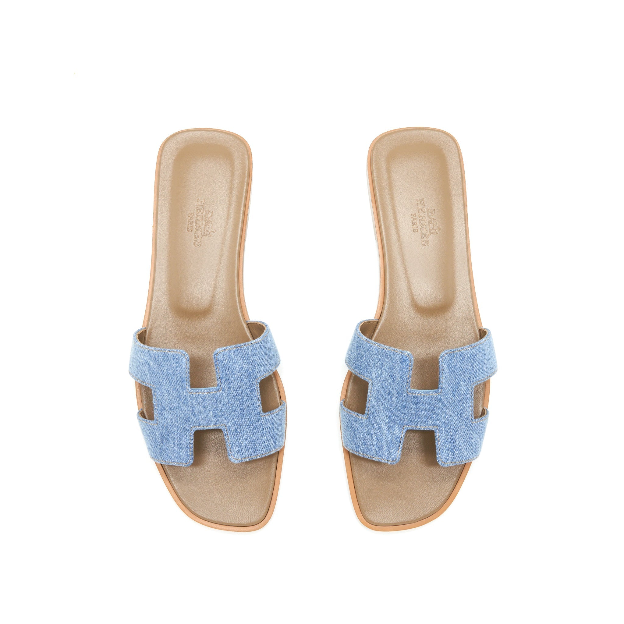 HERMES ORAN SANDALS DENIM CANVAS BLUE CLAIR