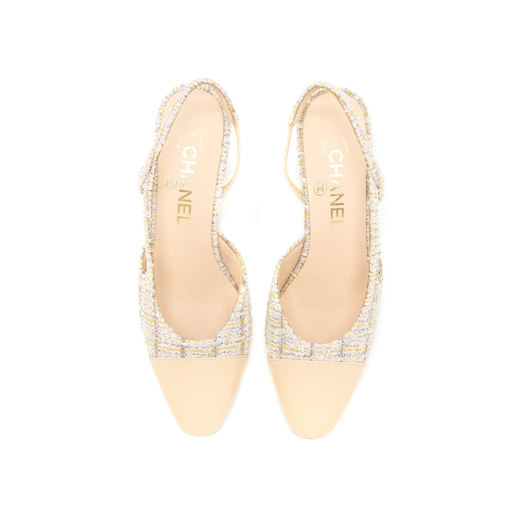 CHANEL SLINGS SHOES TWEED/LEATHER MULTICOLOUR