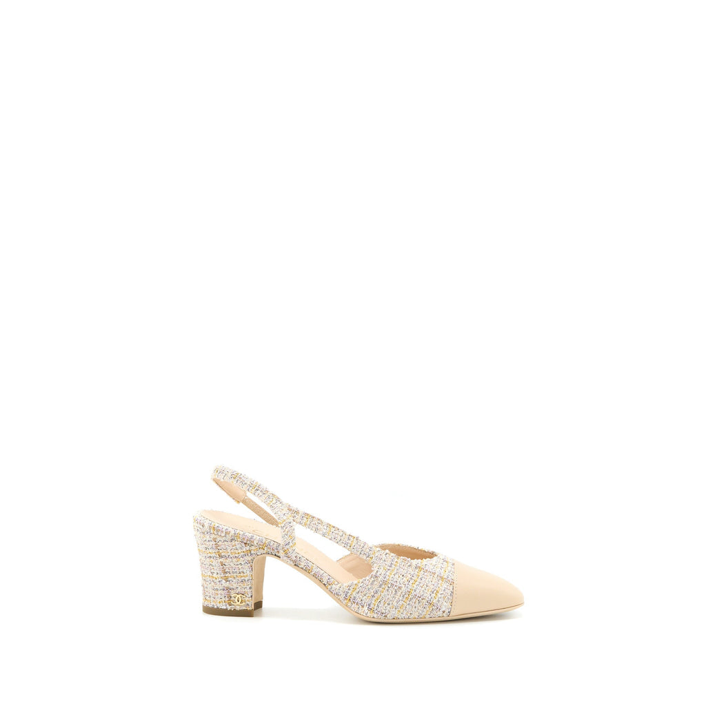 CHANEL SLINGS SHOES TWEED/LEATHER MULTICOLOUR