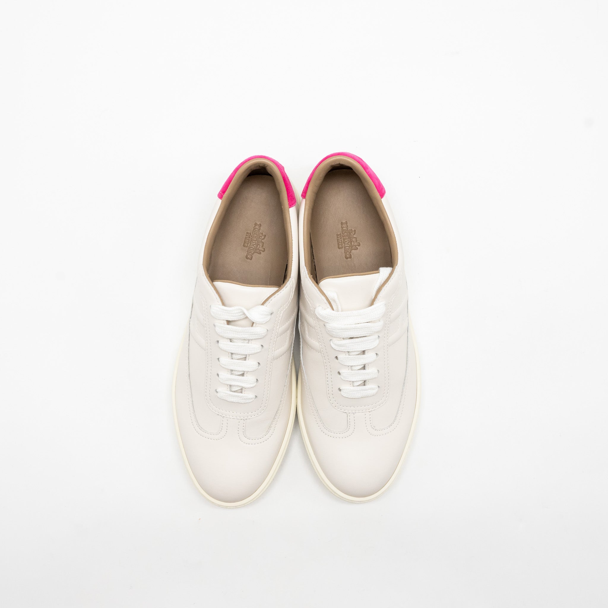 HERMES QUICKER SNEAKERS CALFSKIN WHITE / PINK