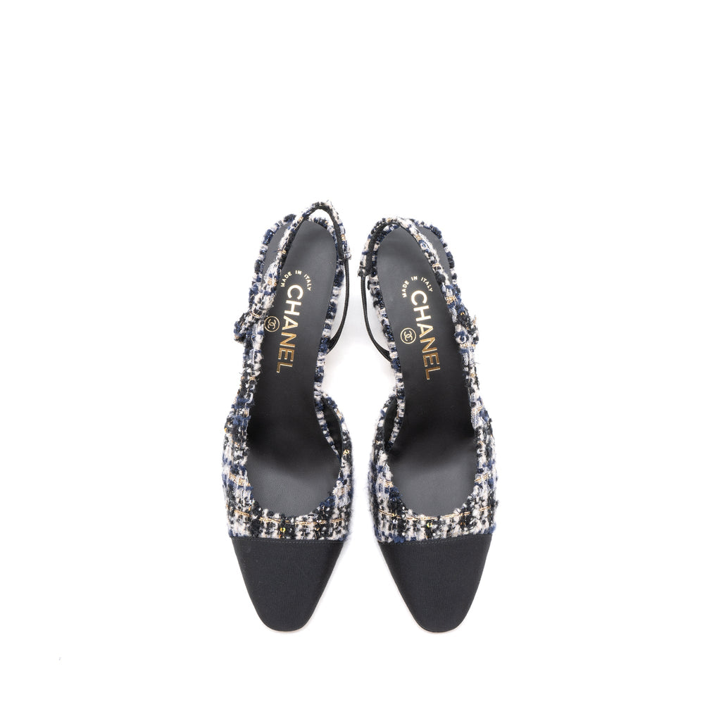 CHANEL SLINGS SHOES TWEED/LEATHER MULTICOLOUR