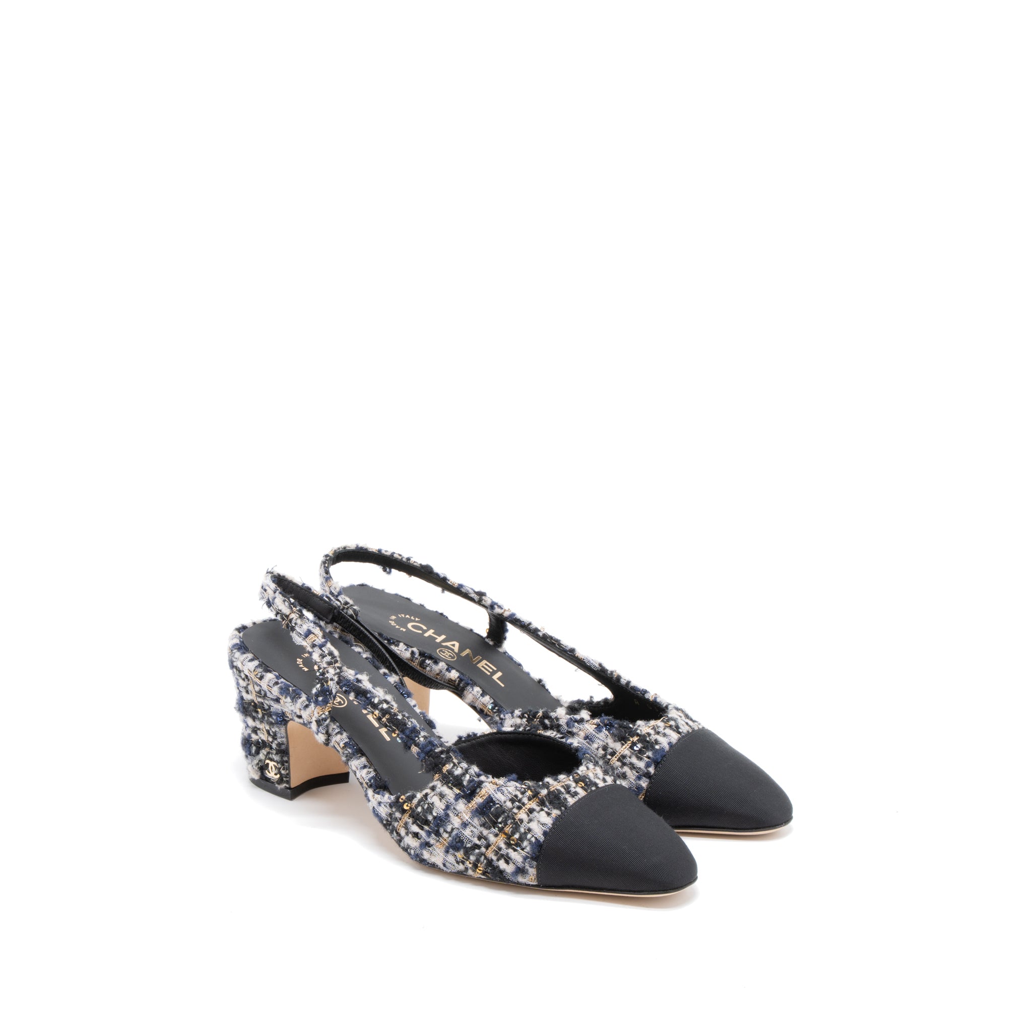 CHANEL SLINGS SHOES TWEED/LEATHER MULTICOLOUR