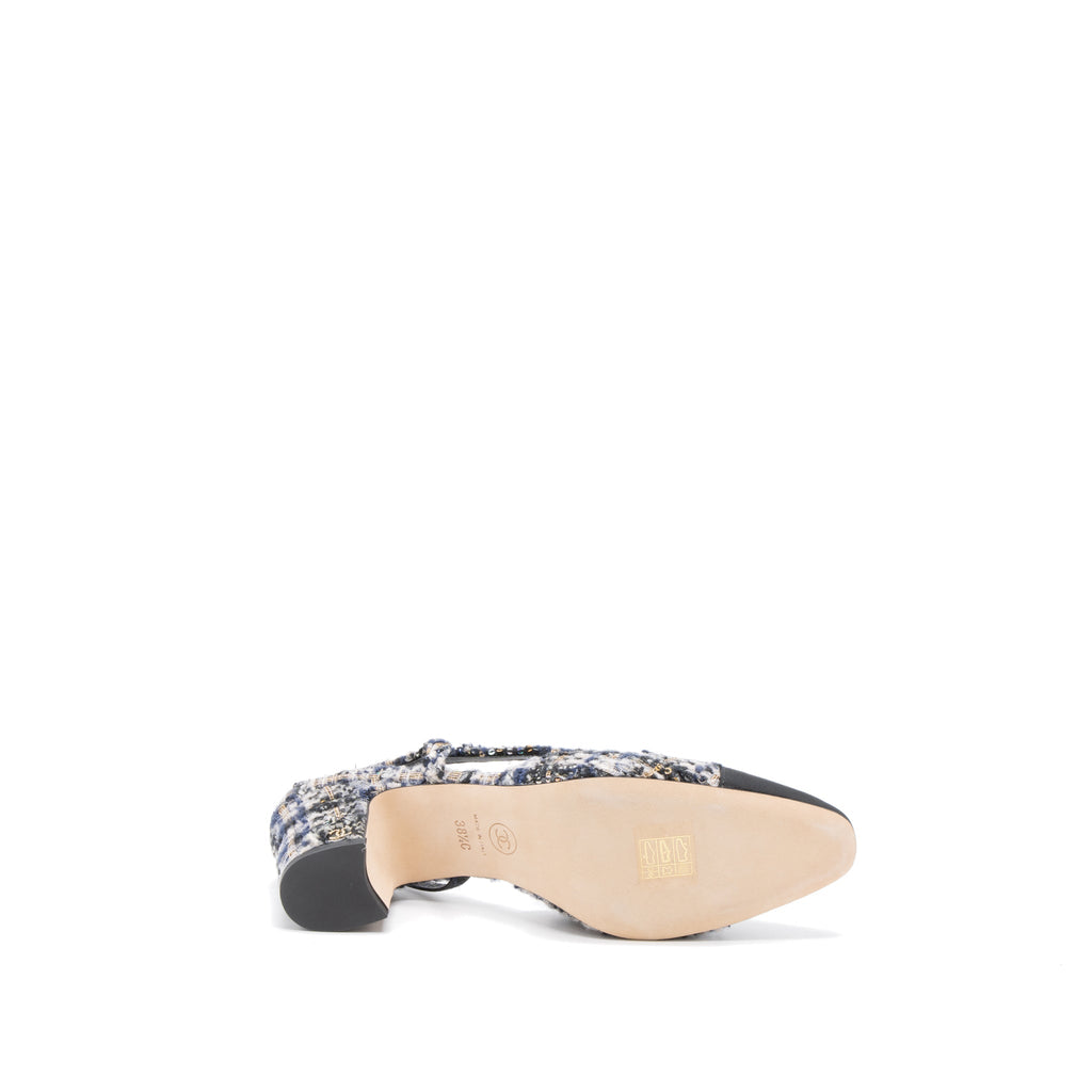 CHANEL SLINGS SHOES TWEED/LEATHER MULTICOLOUR