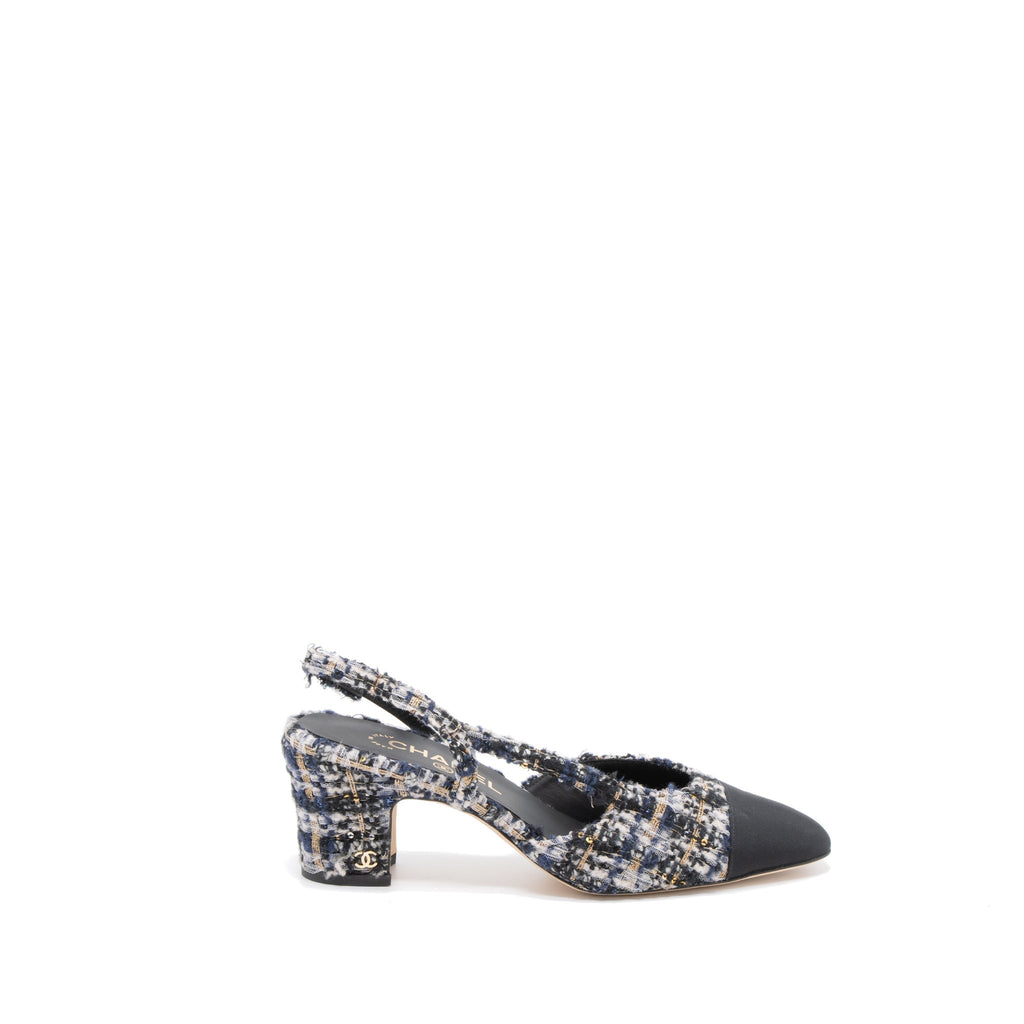 CHANEL SLINGS SHOES TWEED/LEATHER MULTICOLOUR