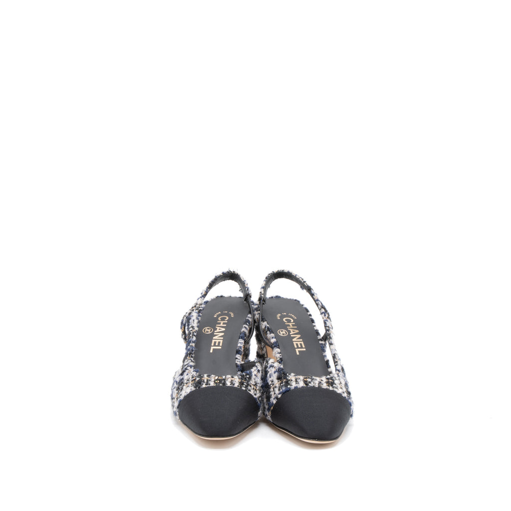 CHANEL SLINGS SHOES TWEED/LEATHER MULTICOLOUR