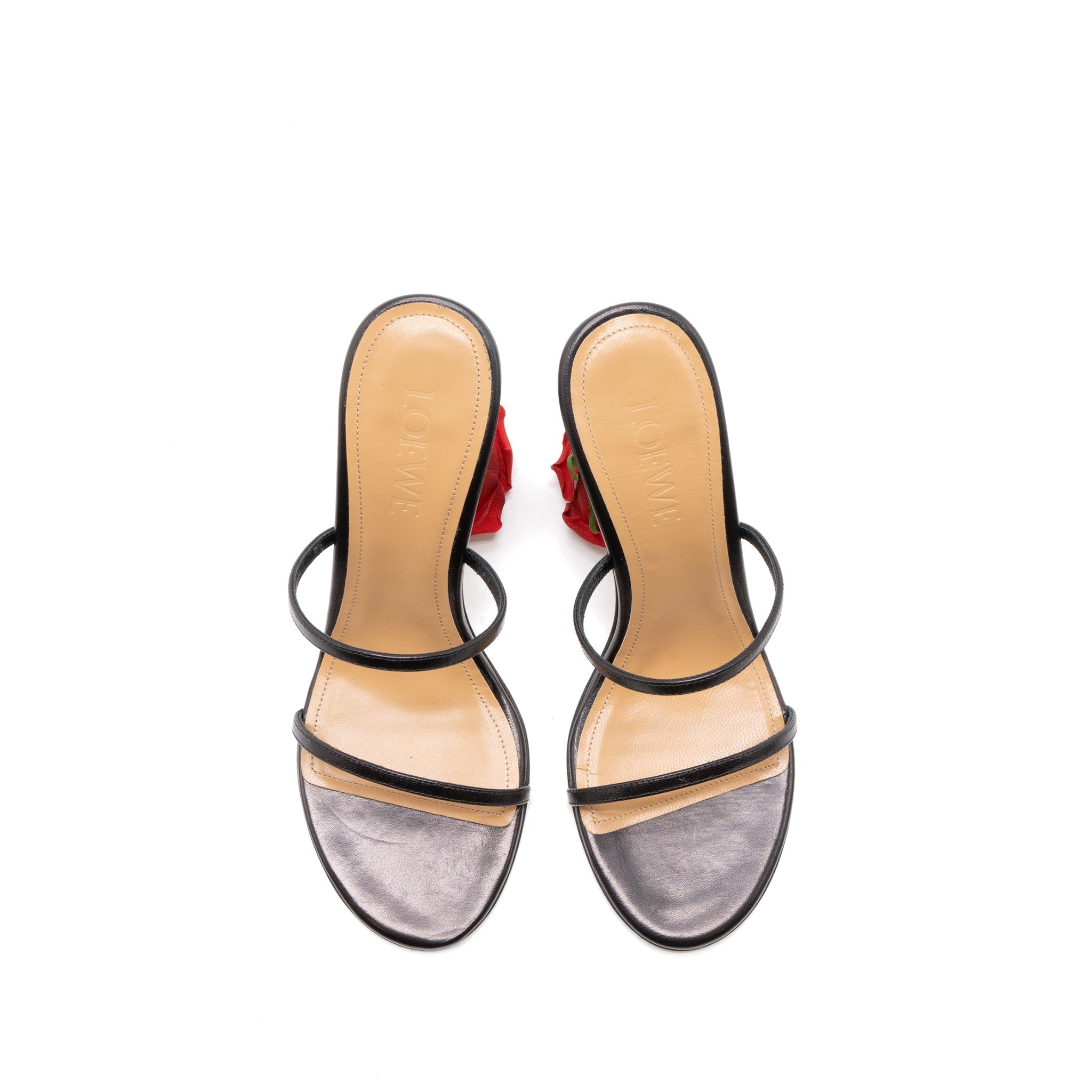 LOEWE ROSE HEEL MULES LEATHER BLACK/MULTICOLOUR