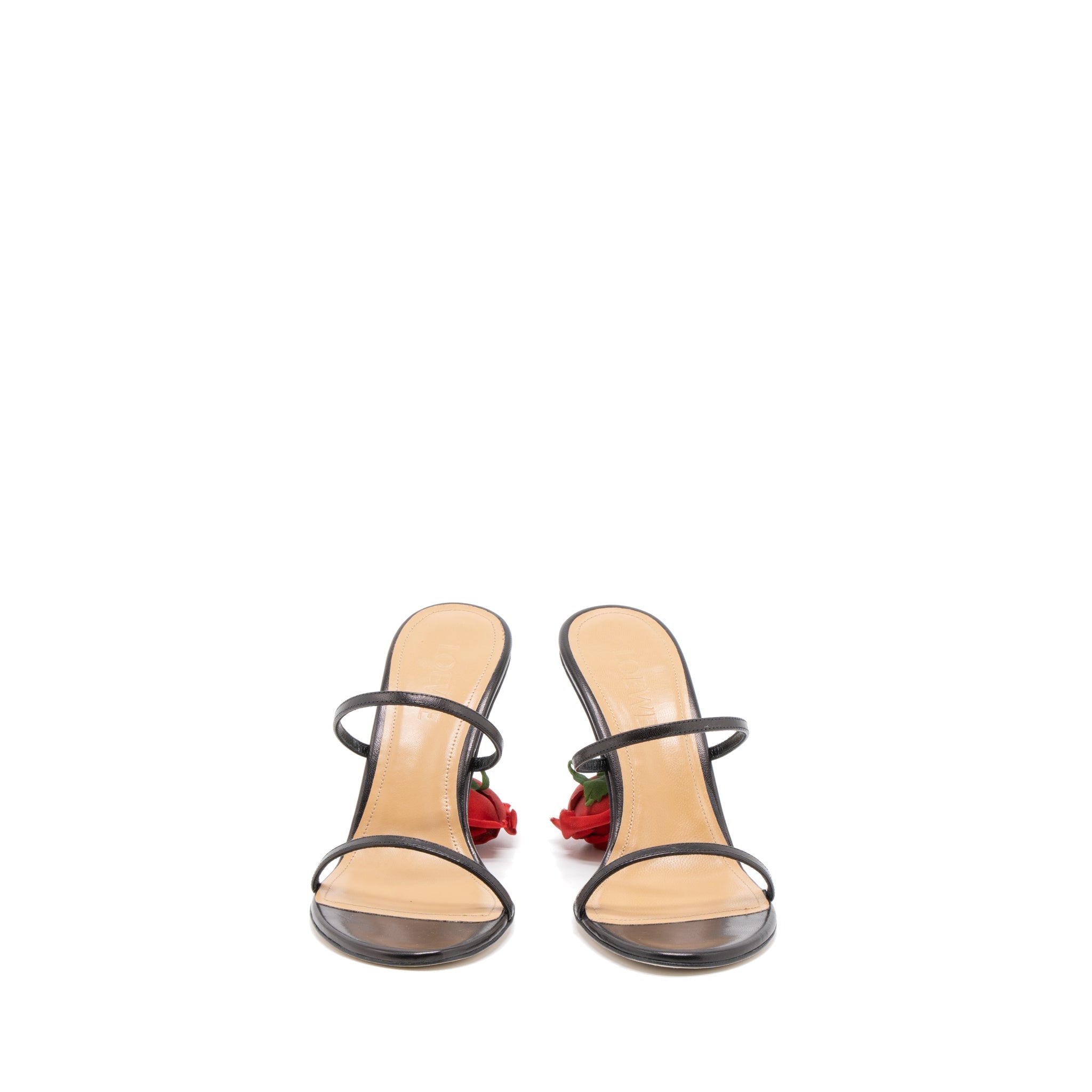 LOEWE ROSE HEEL MULES LEATHER BLACK/MULTICOLOUR