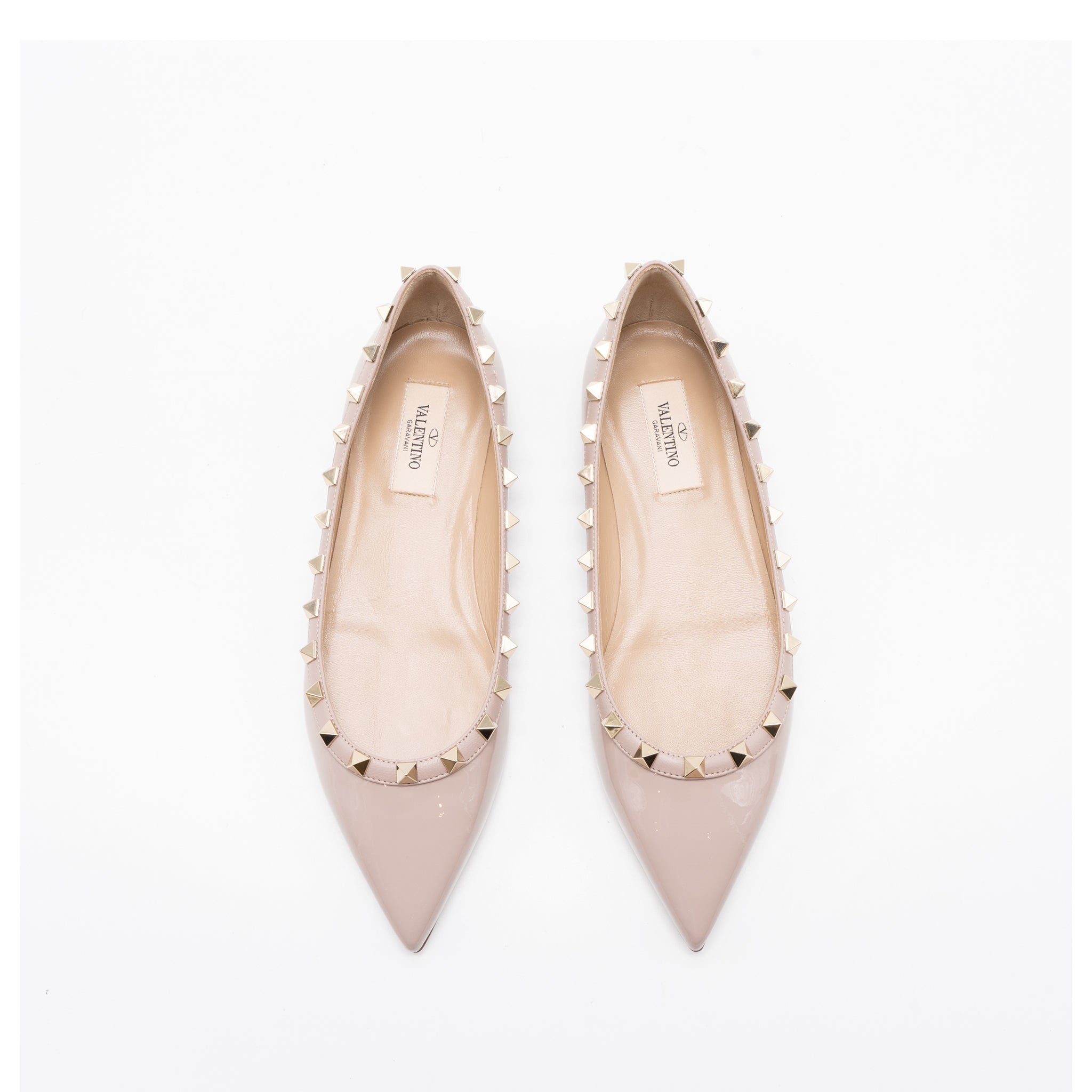 VALENTINO ROCKSTUD BALLET FLAP PATENT POUDRE LGHW