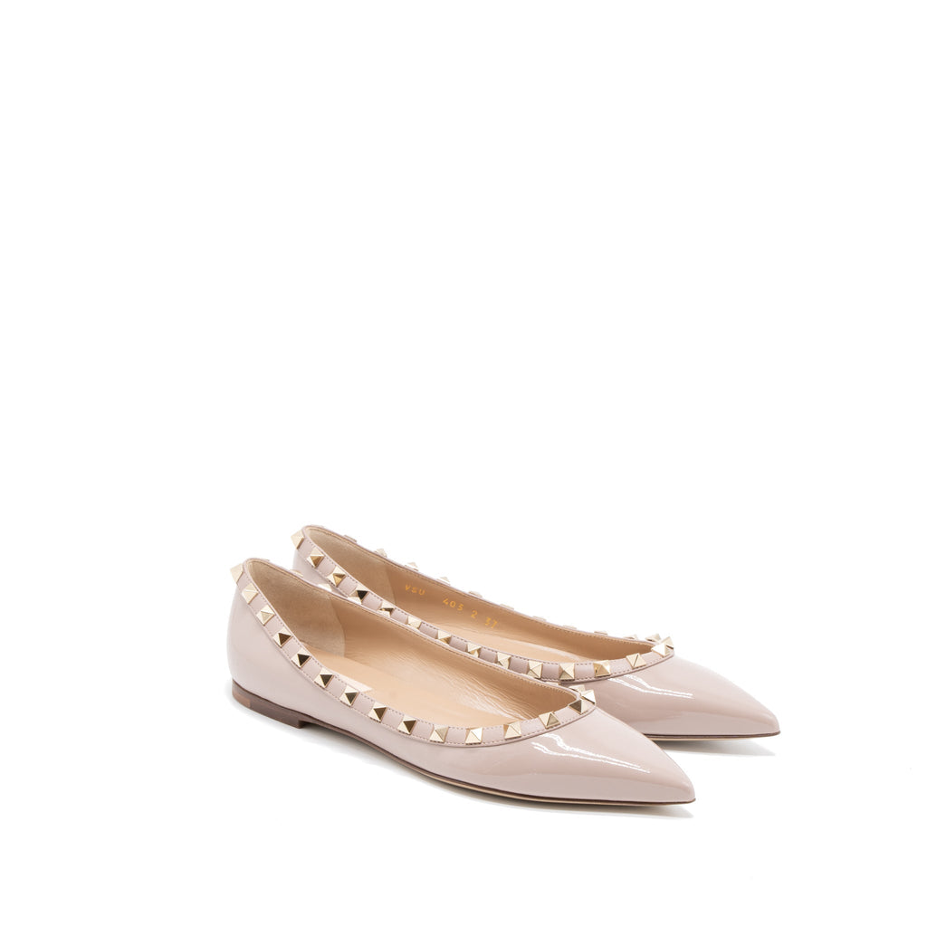 VALENTINO ROCKSTUD BALLET FLAP PATENT POUDRE LGHW