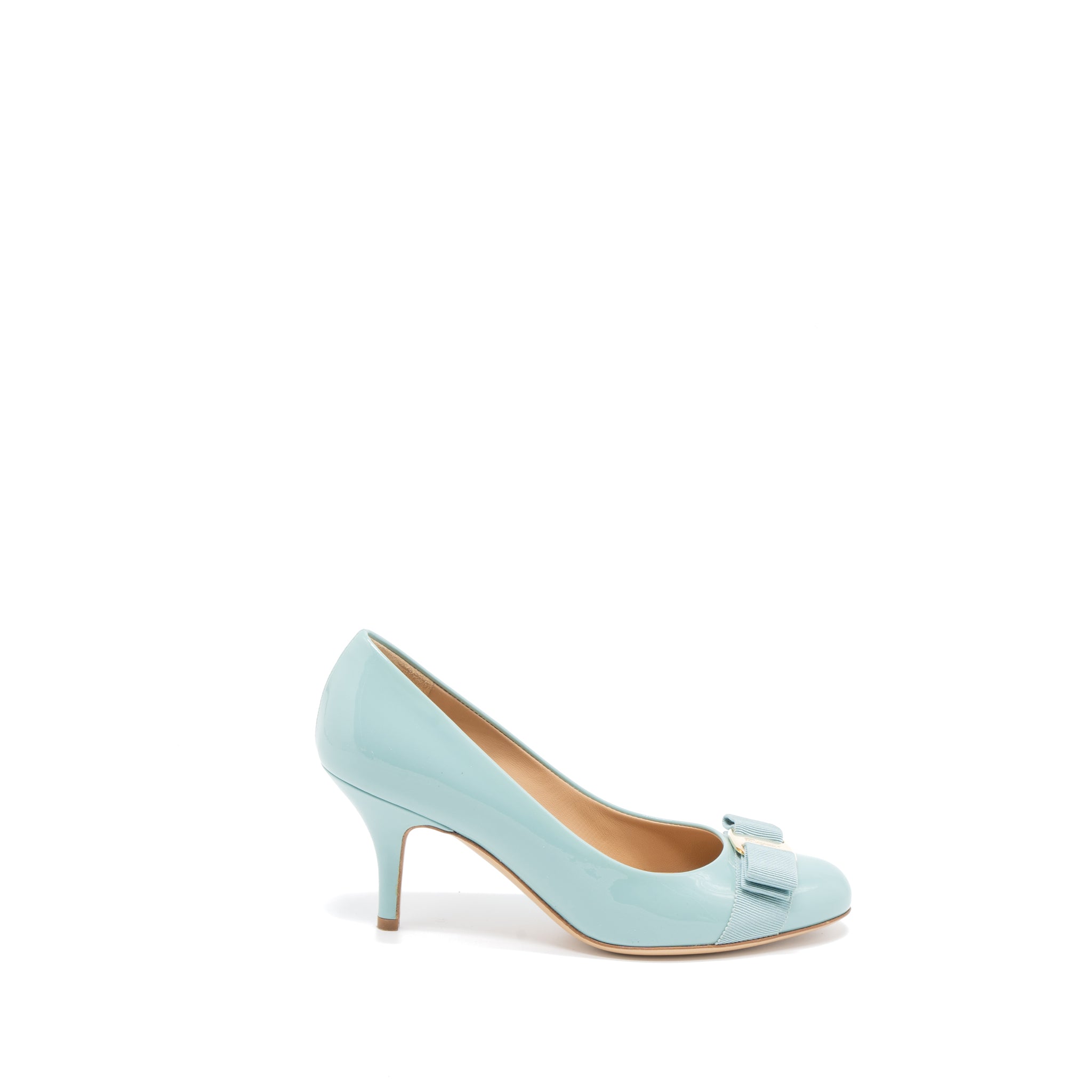FERRAGAMO 6C CARLA PUMPS PATENT AQUARELLE GHW