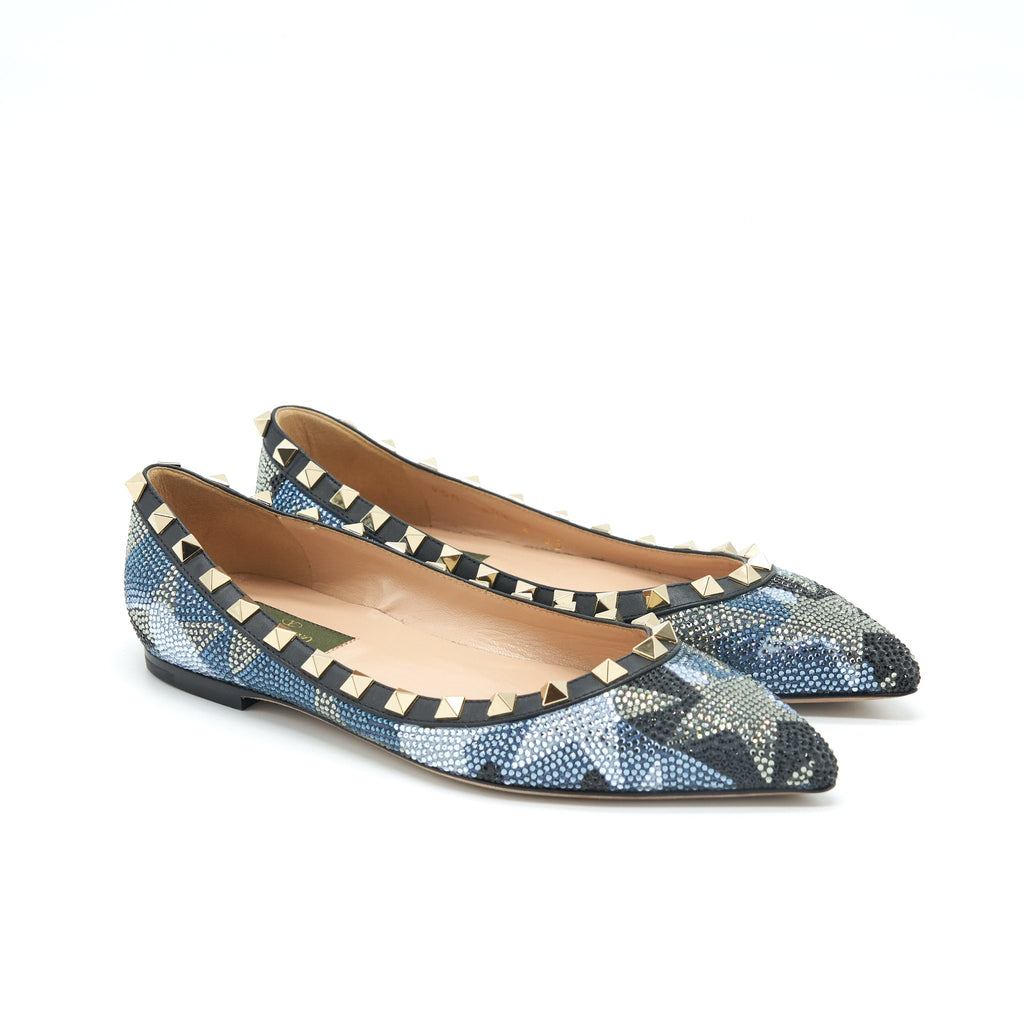 VALENTINO CRYSTAL ROCKSTUD FLAT MULTICOLOURE