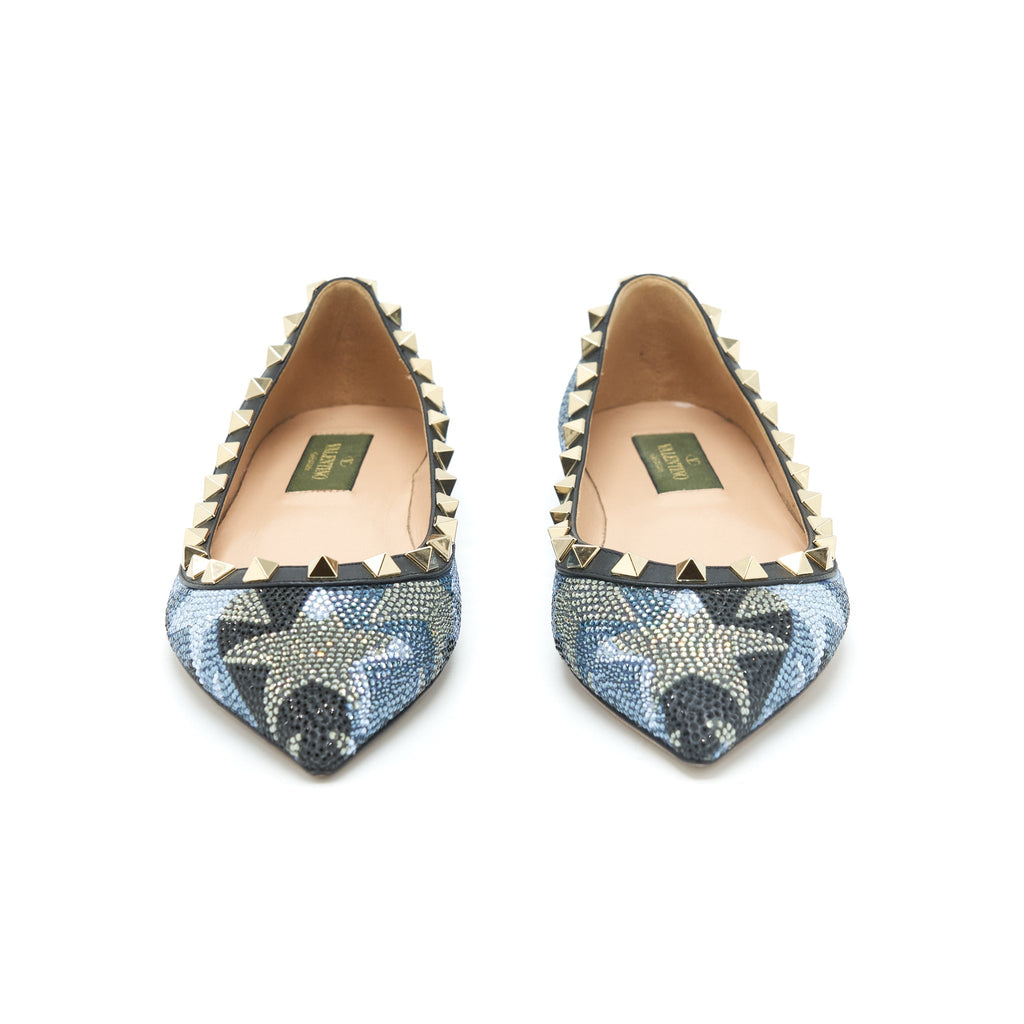 VALENTINO CRYSTAL ROCKSTUD FLAT MULTICOLOURE