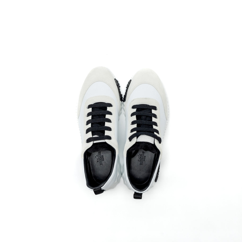 HERMES FEMME BOUNCING SNEAKER CHEVRE GRAINEE/VELOURS BLACK/WHITE