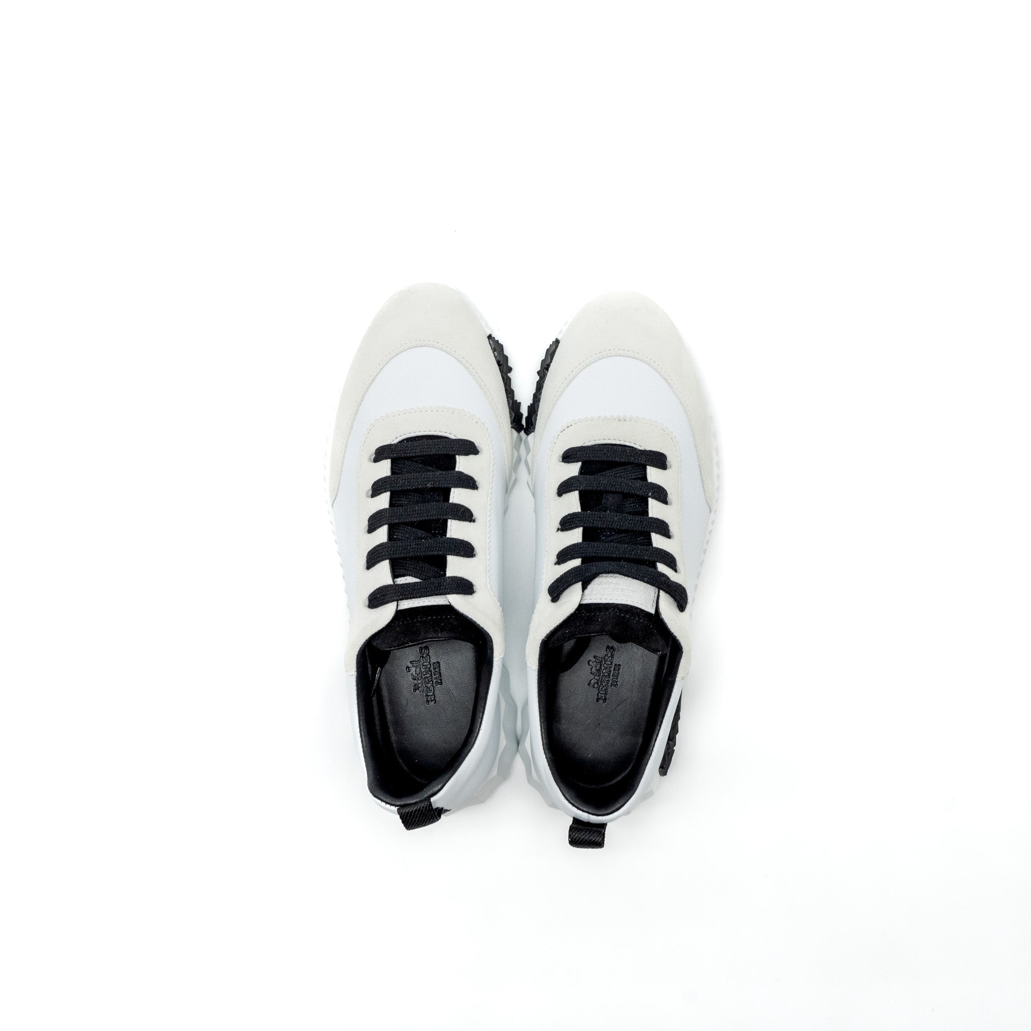 HERMES FEMME BOUNCING SNEAKER CHEVRE GRAINEE/VELOURS BLACK/WHITE