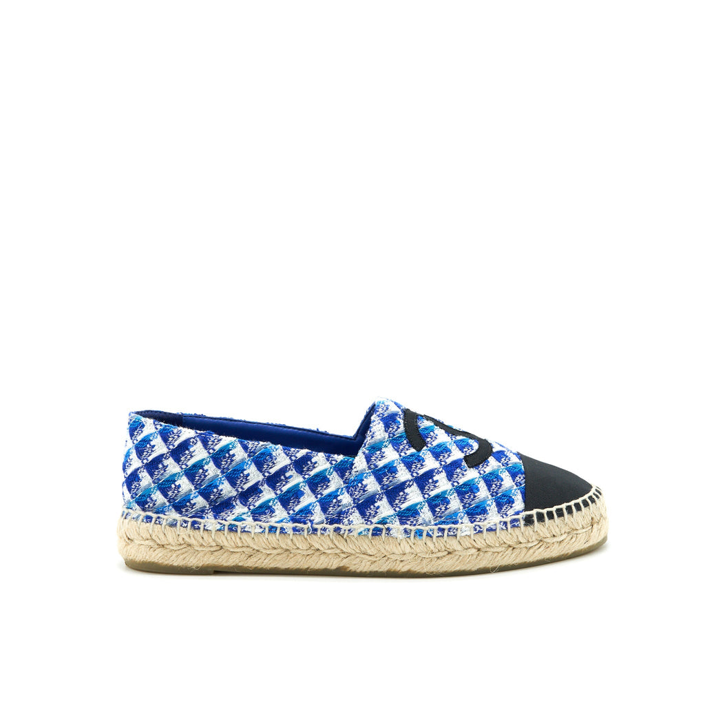 CHANEL ESPADRILLES BLACK/BLUE TWEED