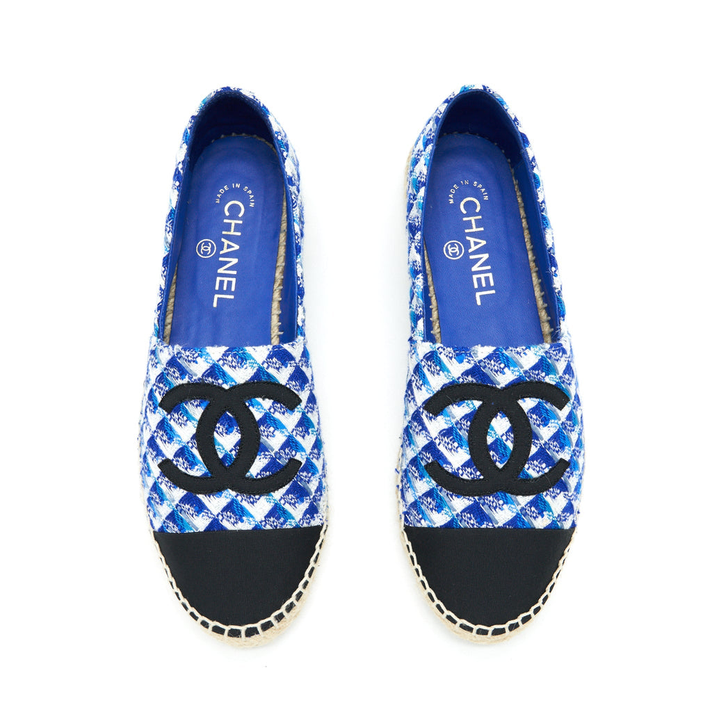 CHANEL ESPADRILLES BLACK/BLUE TWEED