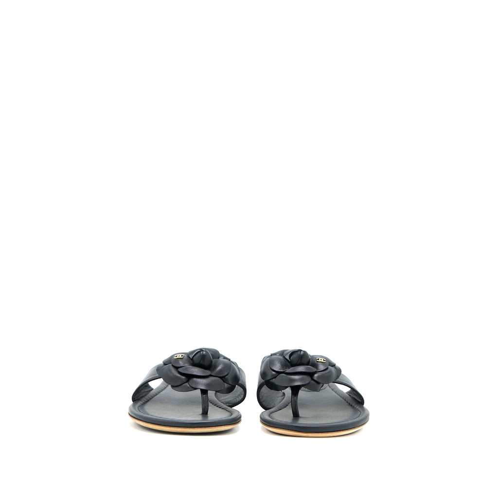 CHANEL CAMELIA SANDAL BLACK GOLD TONE