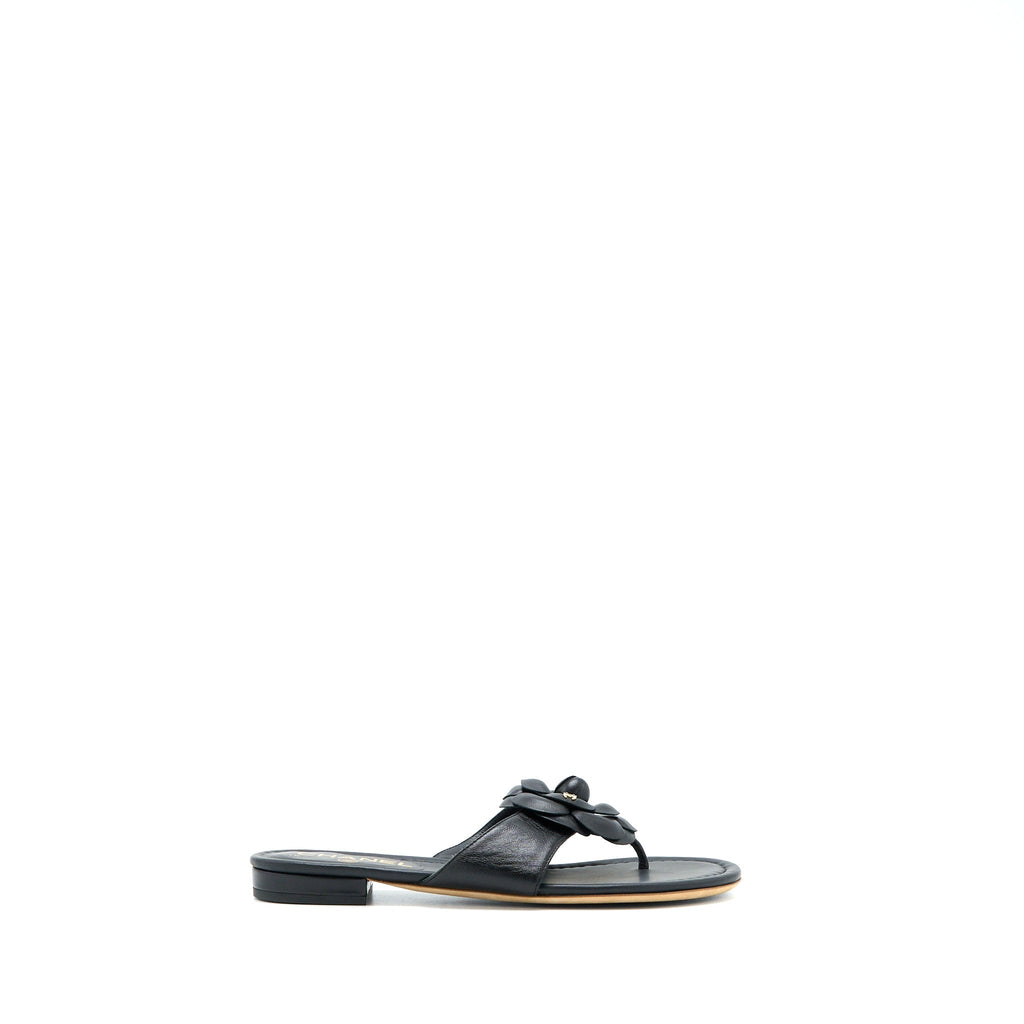 CHANEL CAMELIA SANDAL BLACK GOLD TONE