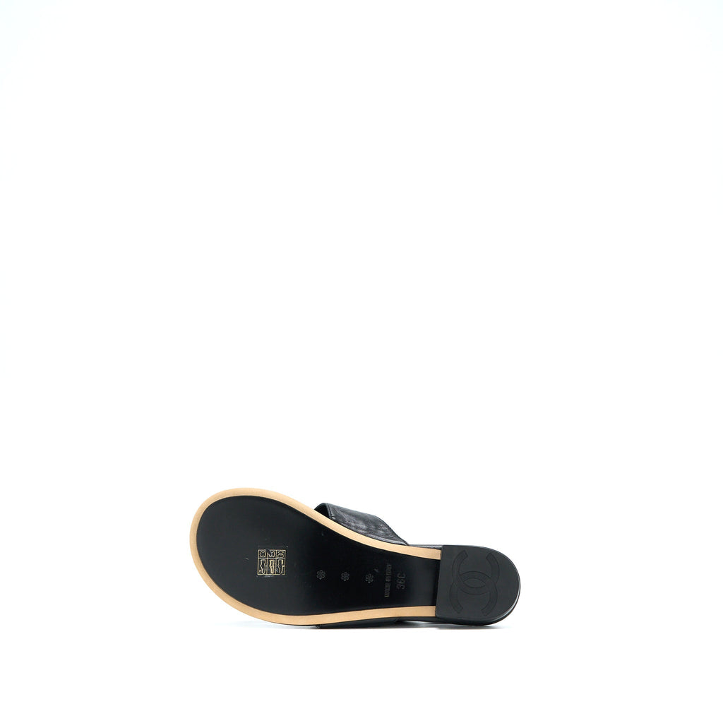 CHANEL CAMELIA SANDAL BLACK GOLD TONE
