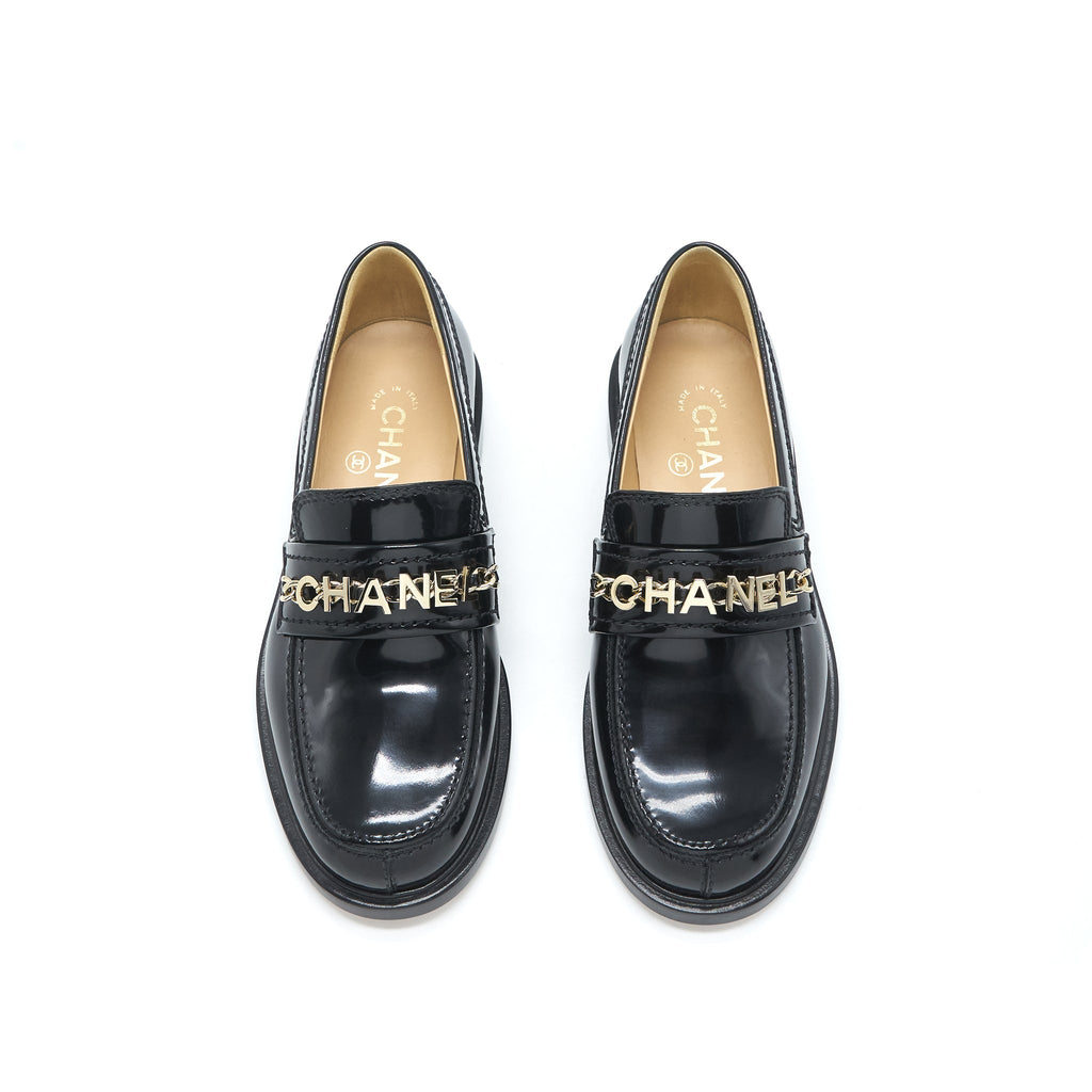 CHANEL LOAFER PATENT LEATHER BLACK LGHW