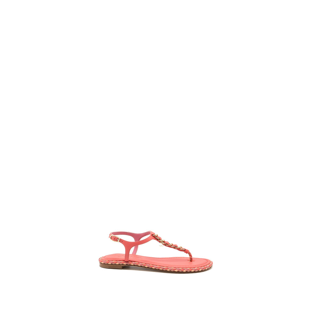 CHANEL LEATHER CHAIN SANDALS PINK/ MULTICOLOUR LGHW