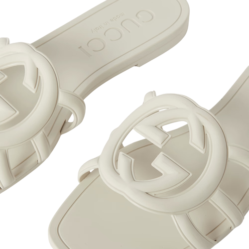 GUCCI RUBBER SLIDES CREAM