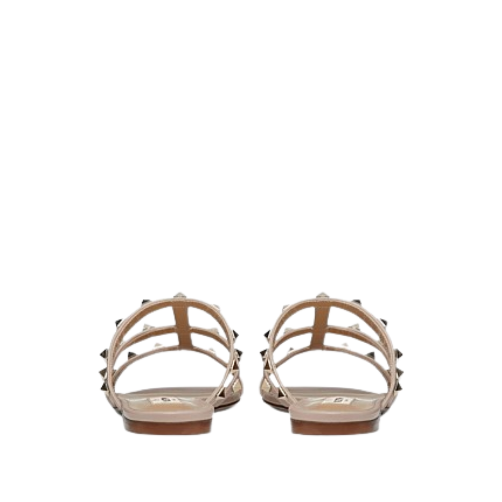 VALENTINO GARAVANI ROCKSTUD CALFSKIN LEATHER SLIDE SANDAL 60MM POUDRE (FLAT SANDAL)