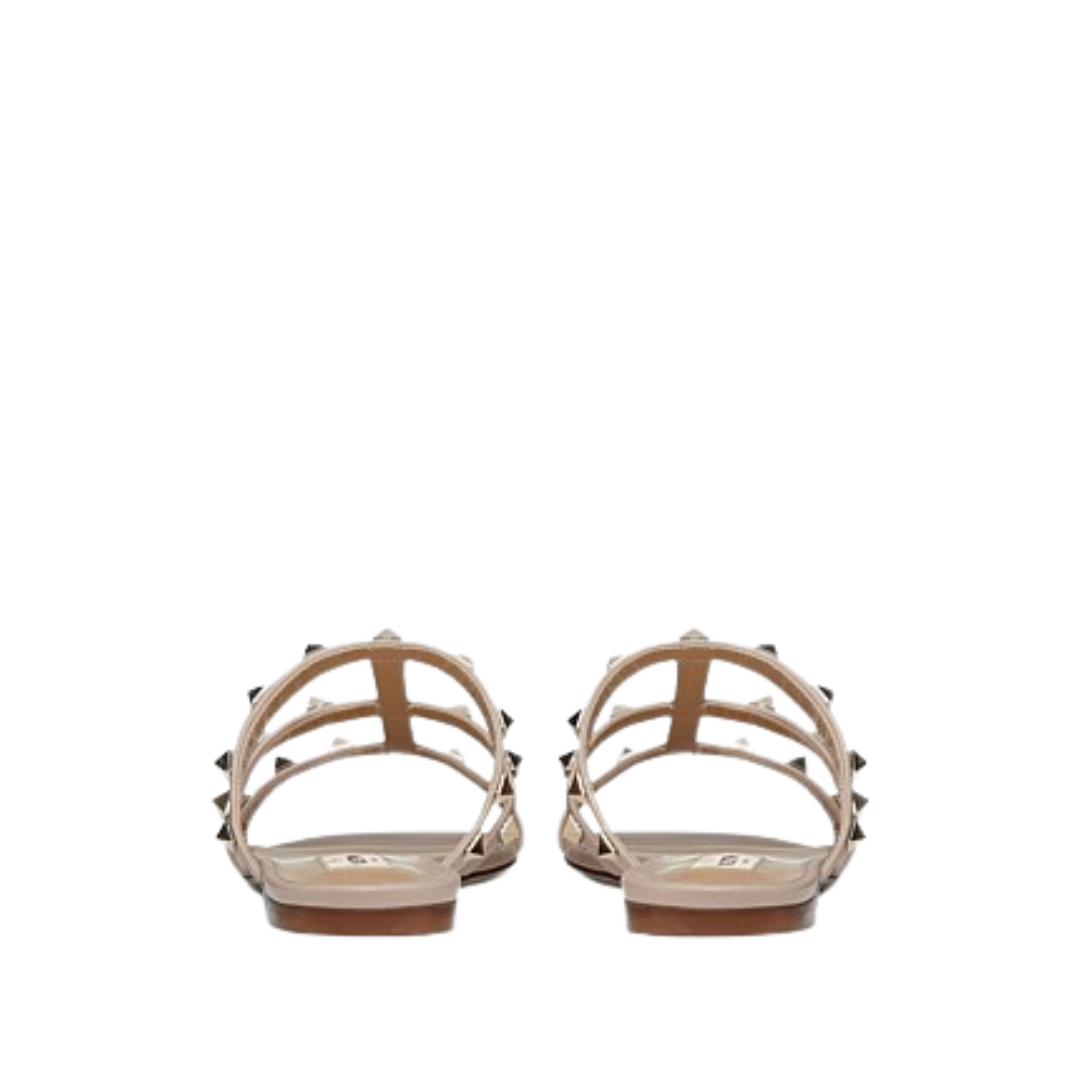 VALENTINO GARAVANI ROCKSTUD CALFSKIN LEATHER SLIDE SANDAL 60MM POUDRE (FLAT SANDAL)